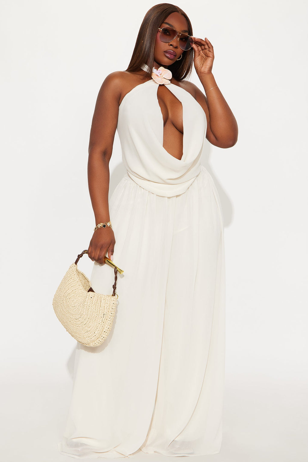 Dreamy Vacation Chiffon Pant Set - Cream