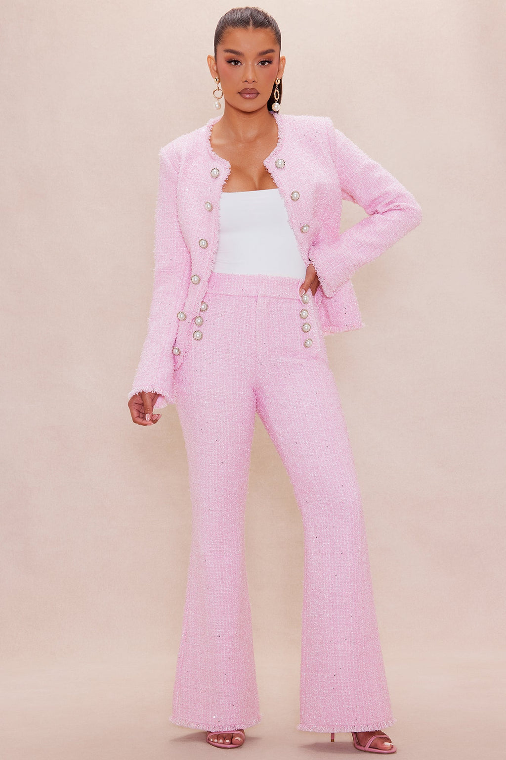 Deanna Tweed Flare Pant - Pink