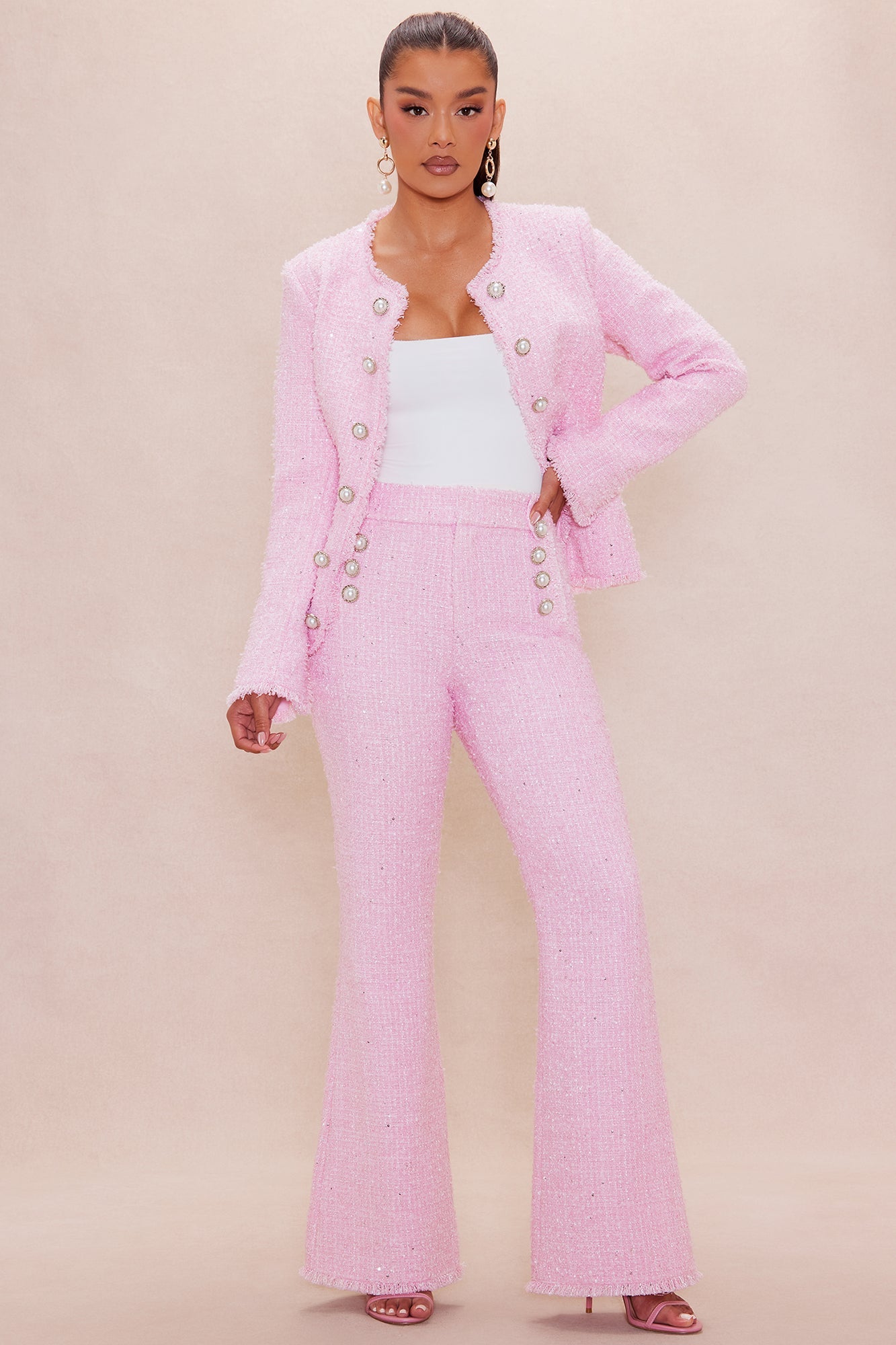 Deanna Tweed Flare Pant - Pink