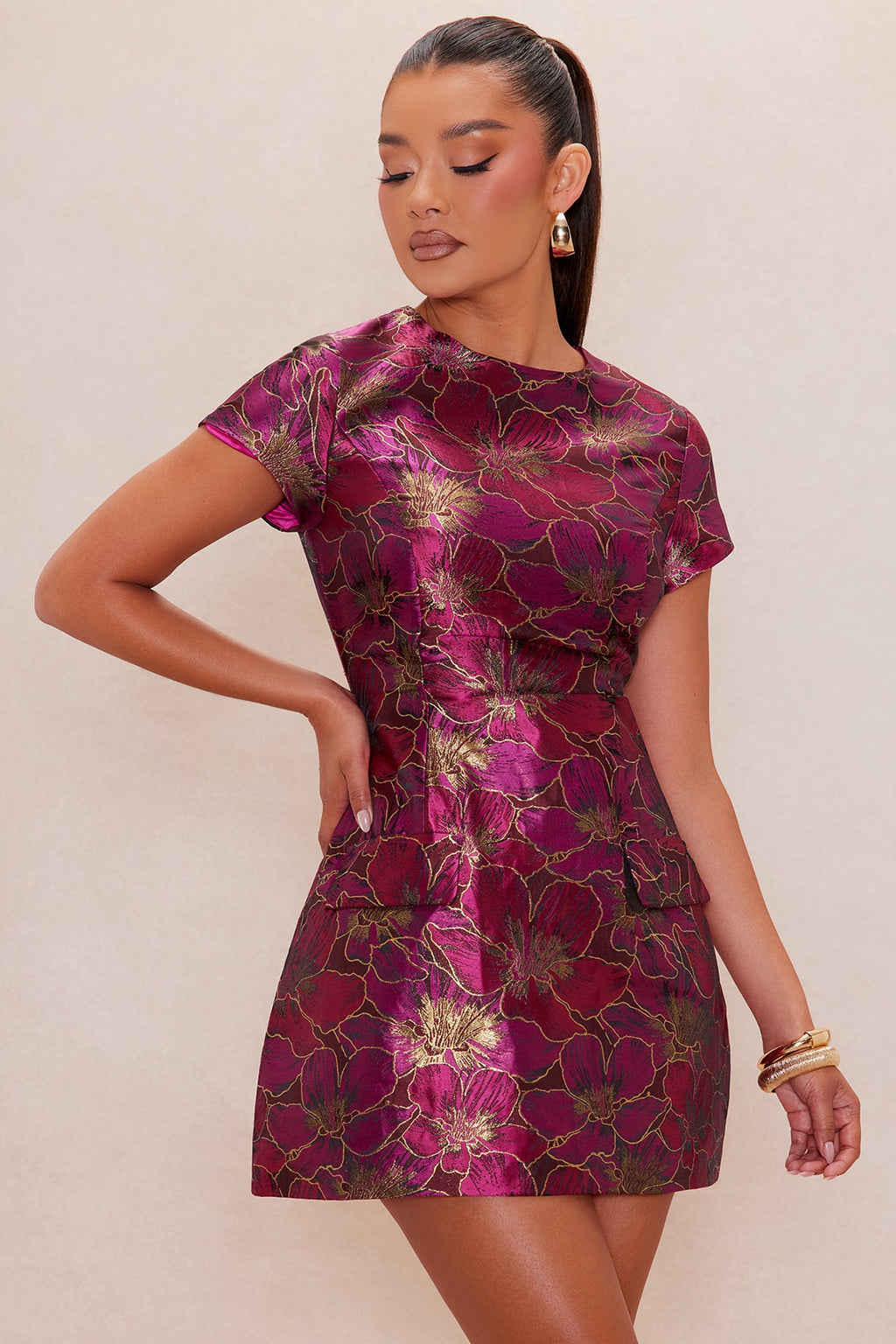 Adeline Jacquard Mini Dress - Pink/combo