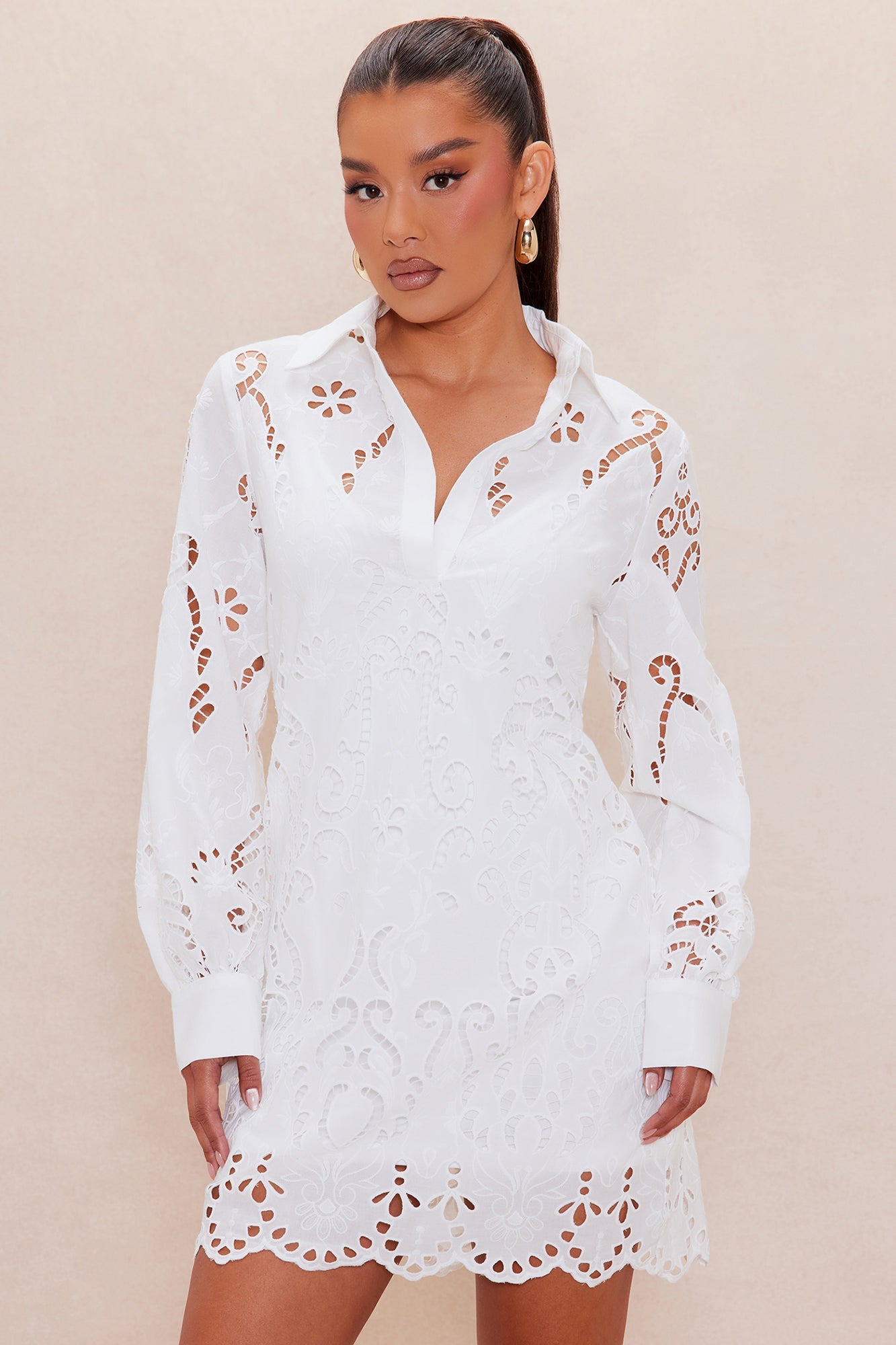 Gracie Embroidered Tunic Dress - White
