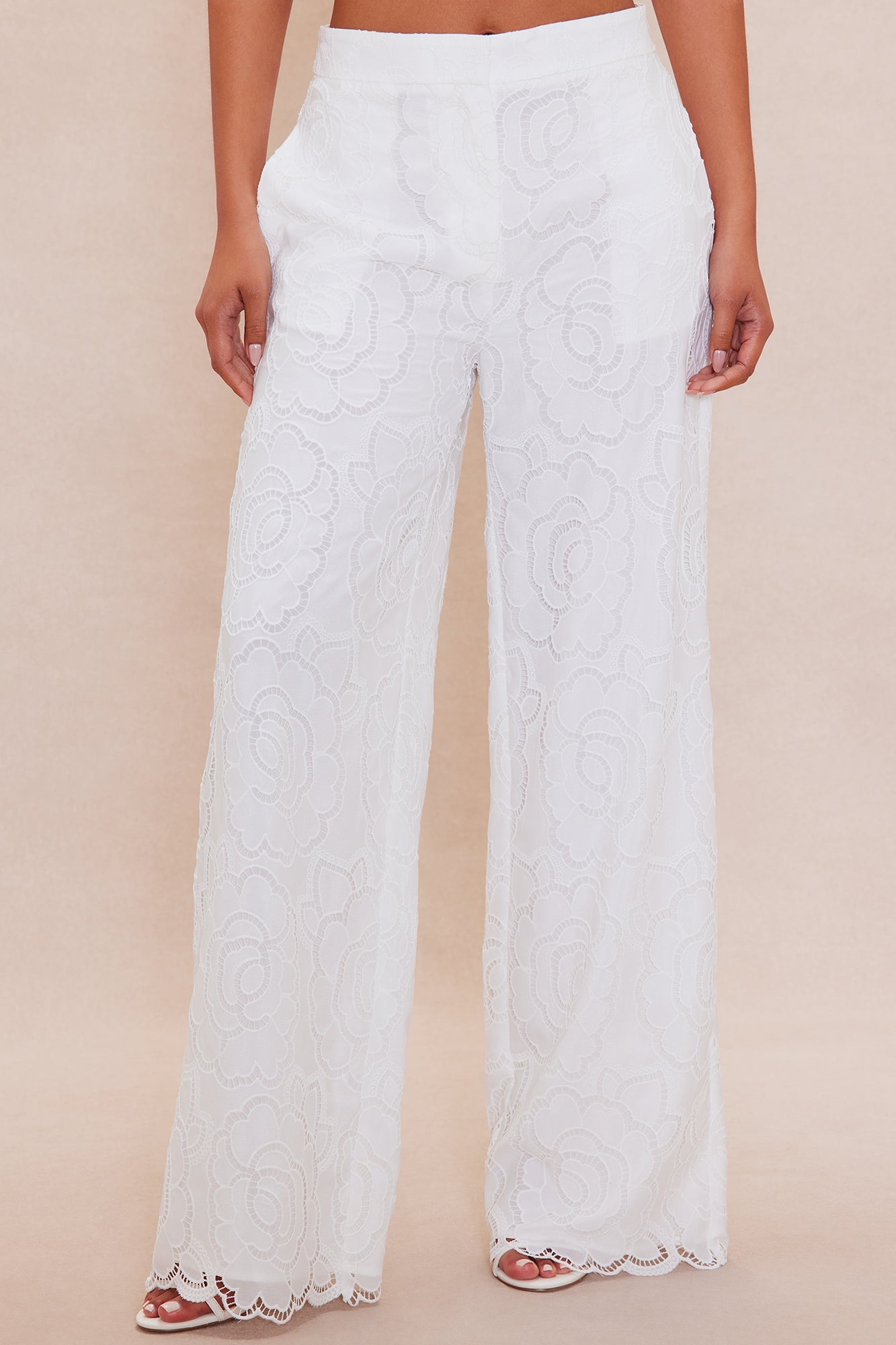 Carolina Embroidered Straight Leg Pant - White