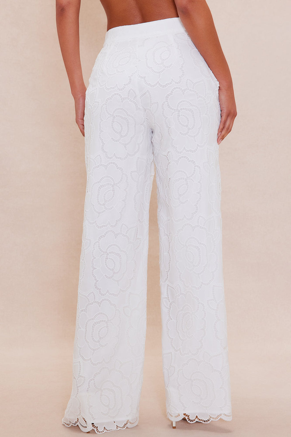 Carolina Embroidered Straight Leg Pant - White