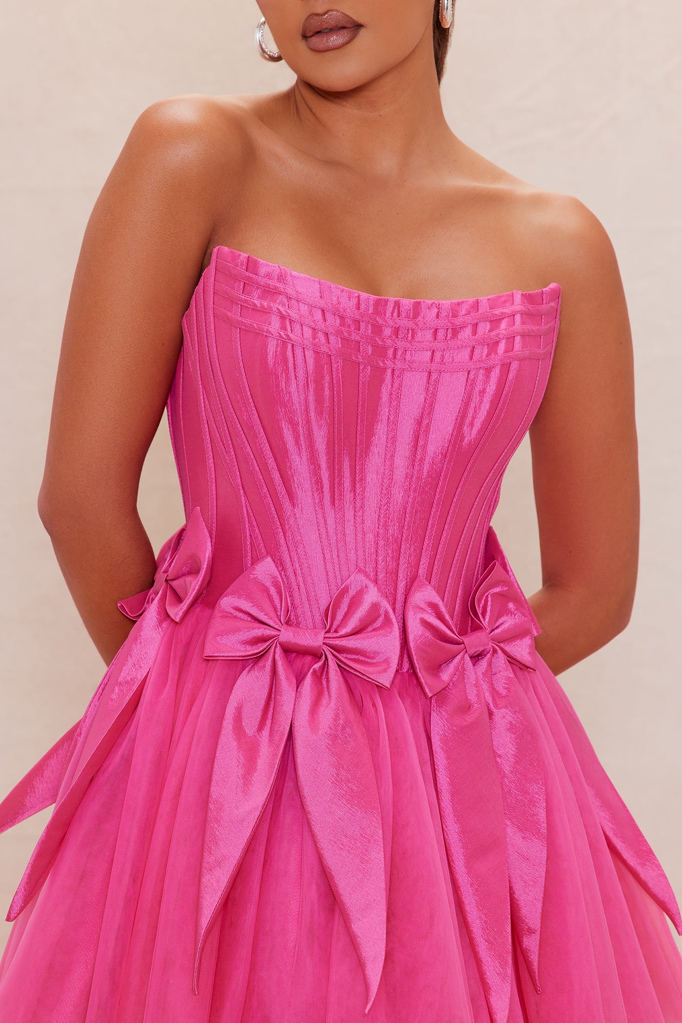 Brielle Bow Satin Mini Dress - Hot Pink