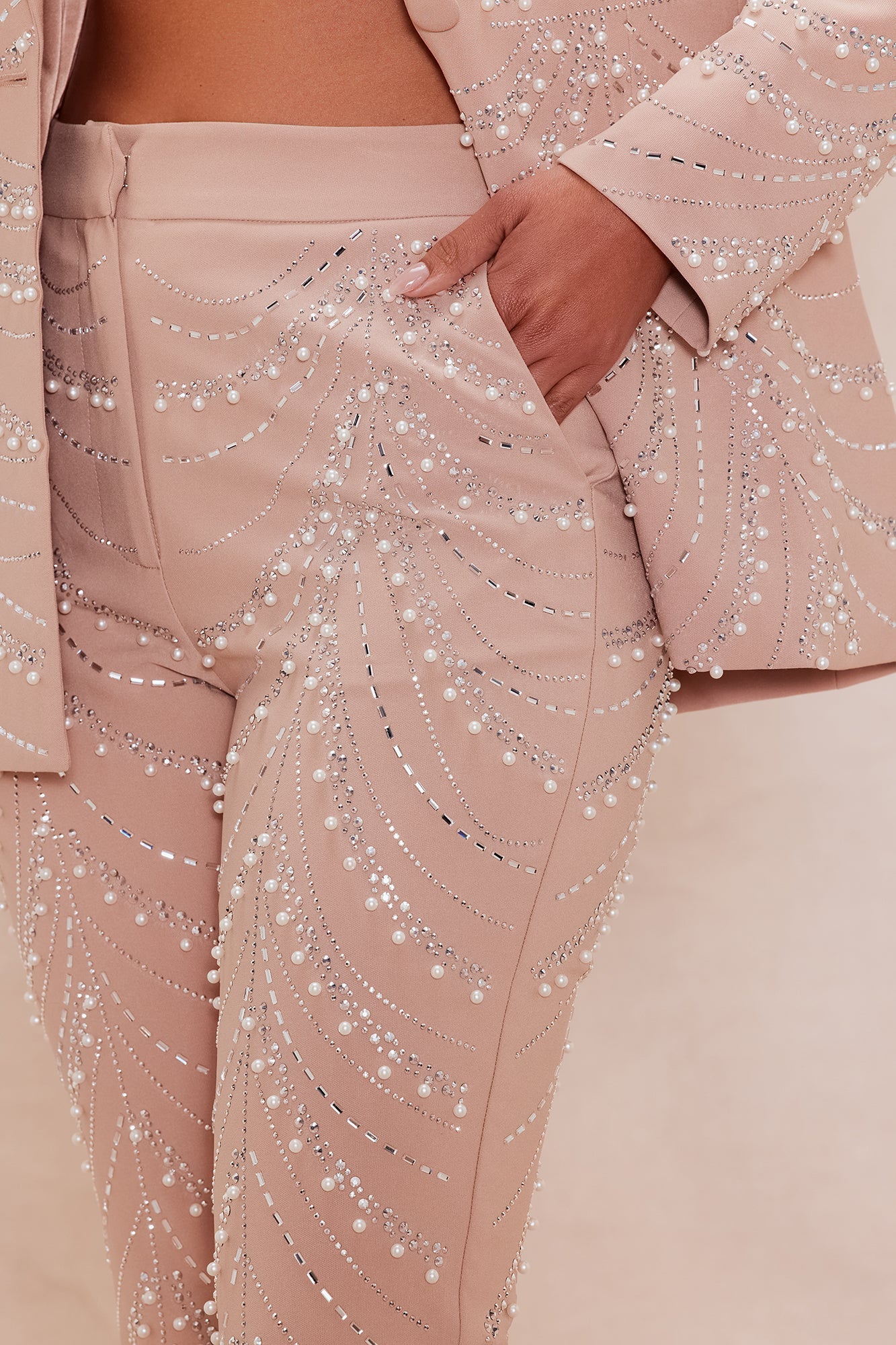 Michaela Embellished Suit Set - Nude/combo