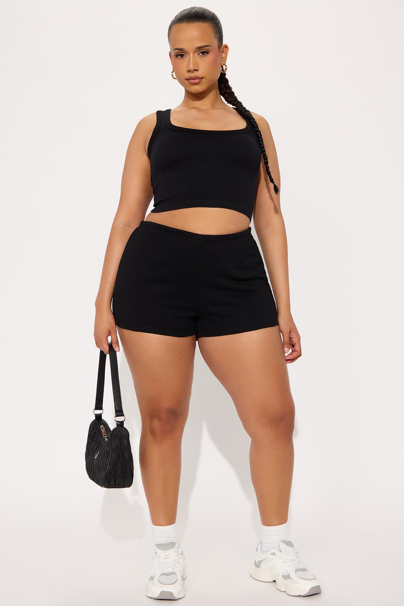 French Terry Drawstring Sweat Shorts - Black