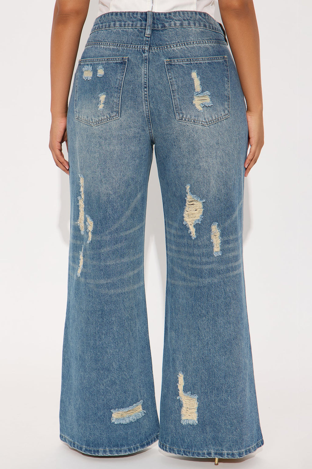 Kirbie Non Stretch Ripped Wide Leg Jean - Medium Wash