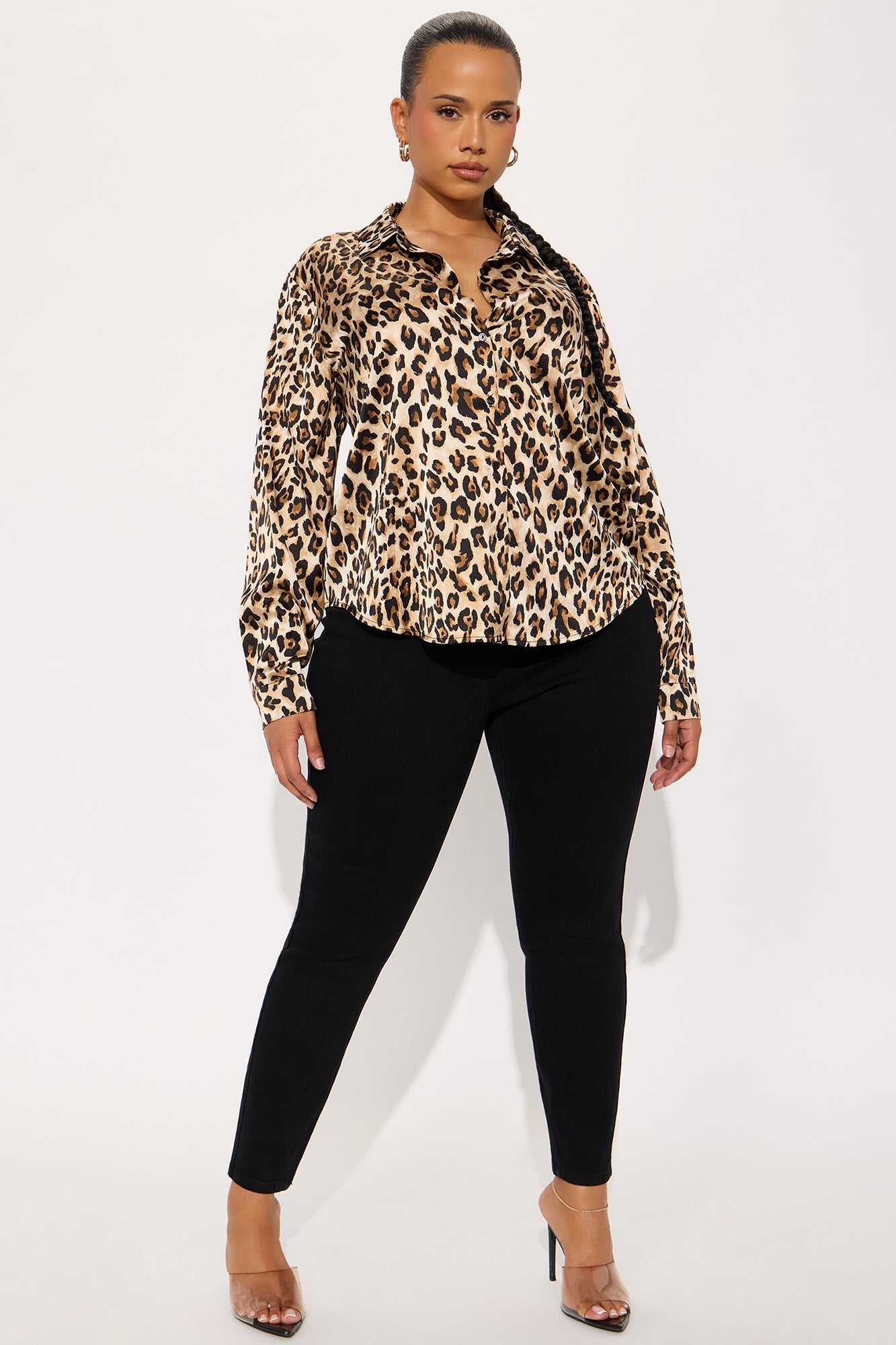 Alli Satin Leopard Top - Brown/combo
