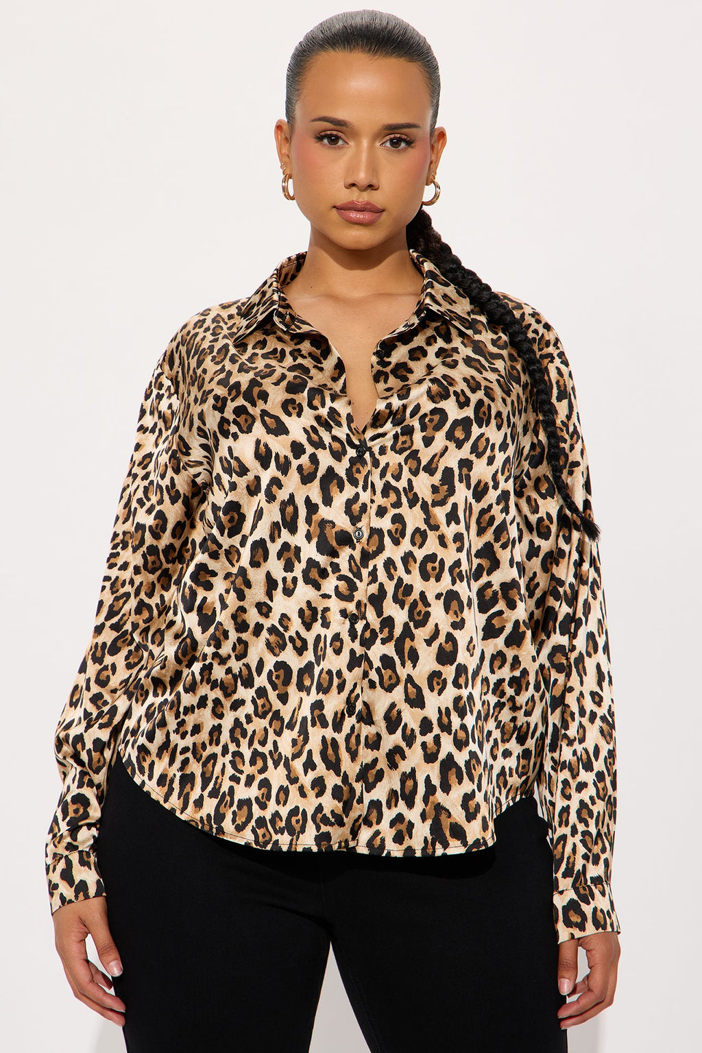 Alli Satin Leopard Top - Brown/combo