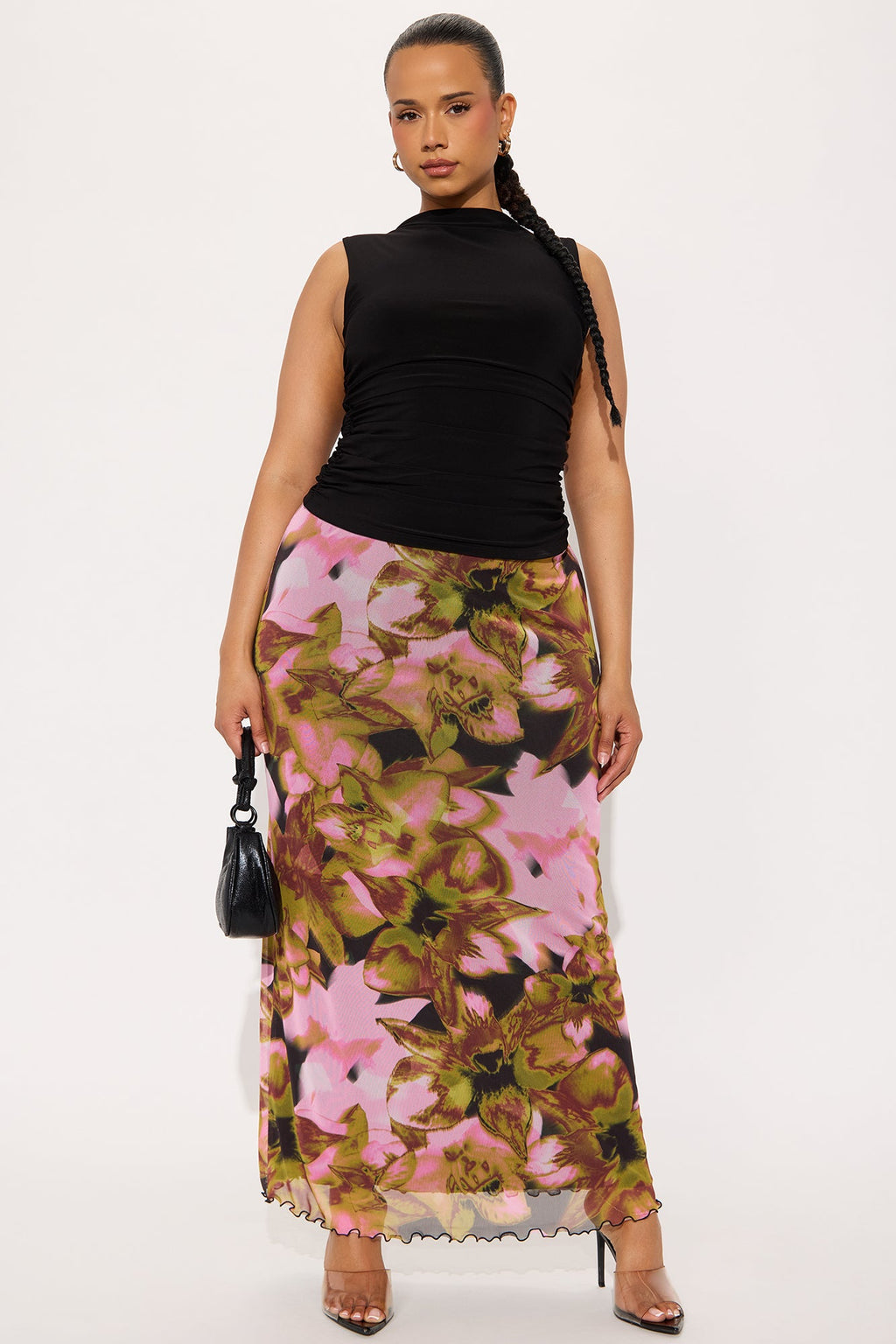 Work Of Art Abstract Mesh Maxi  Skirt - Purple/combo