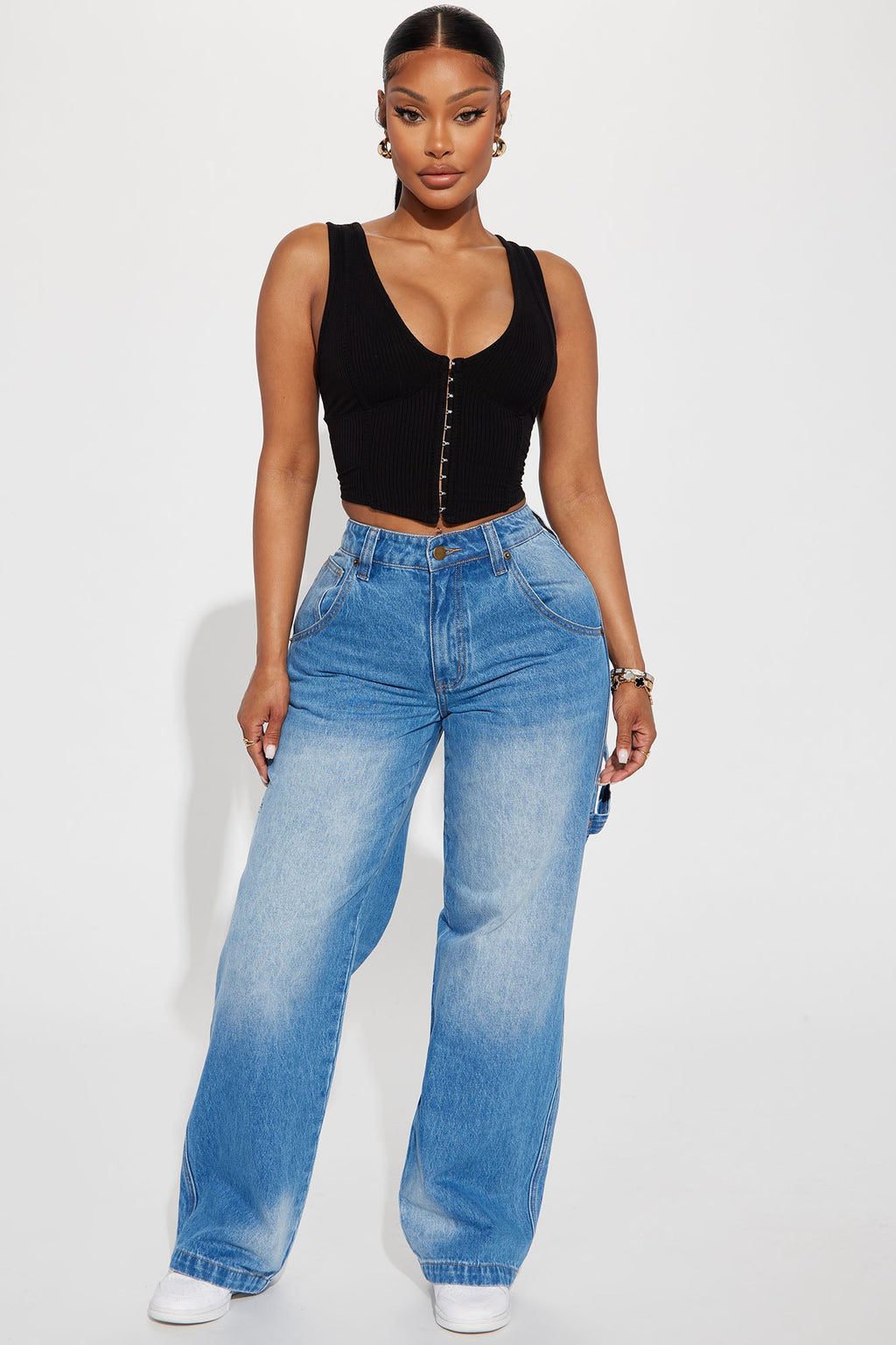 Natalie Ribbed Corset Top - Black