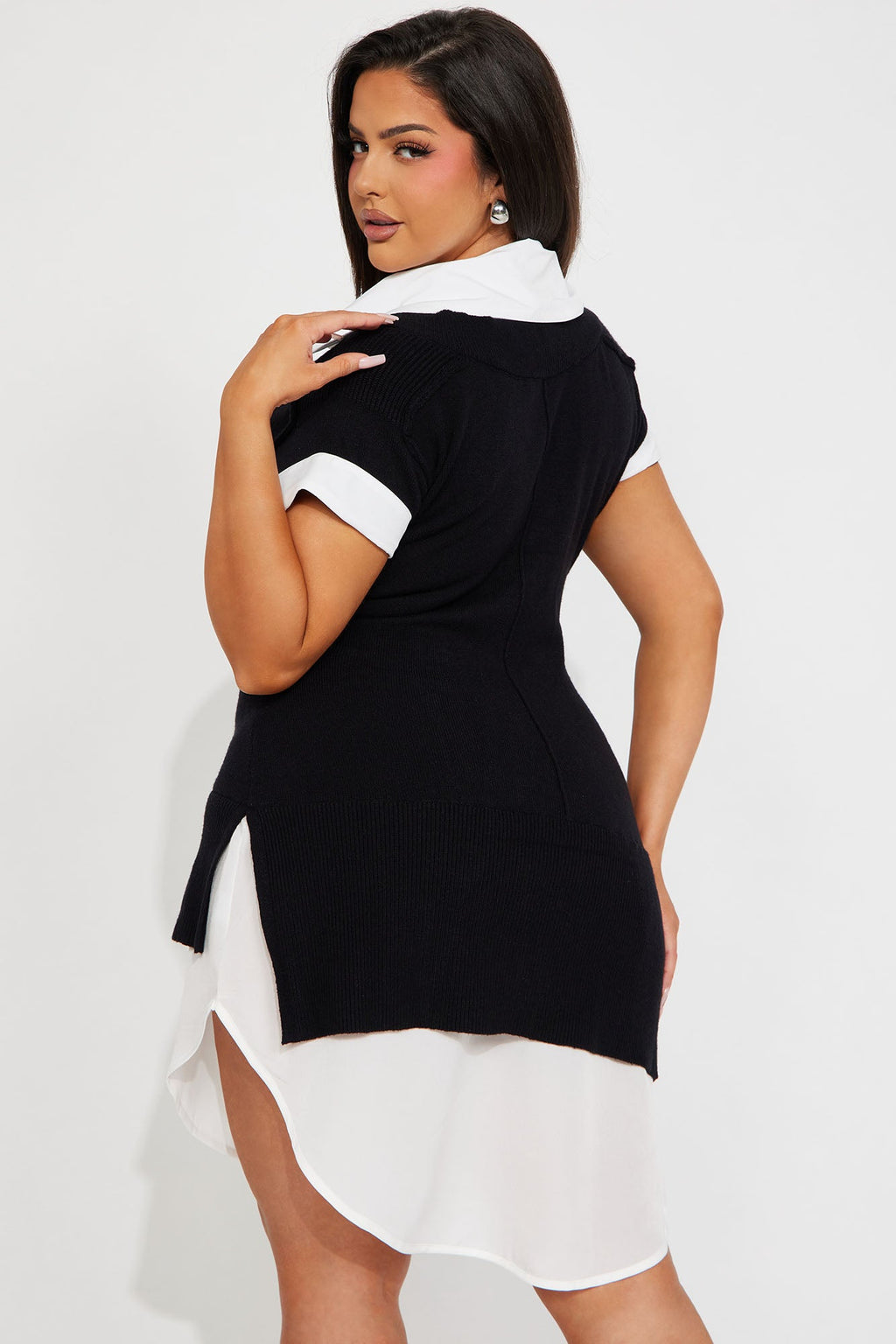 Tali Button Up Sweater Mini Dress - Black/White