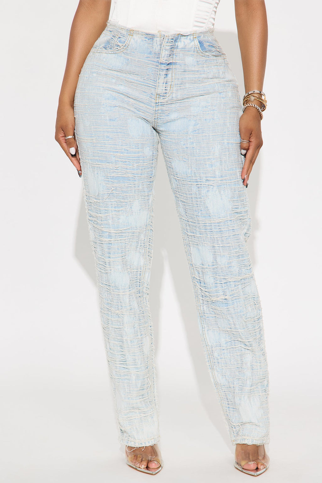 Don't Deny It Shredded Straight Leg Jeans - Light Wash