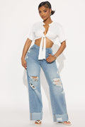 Model Status Destructed Cuffed Wide Leg Jeans - Light Wash