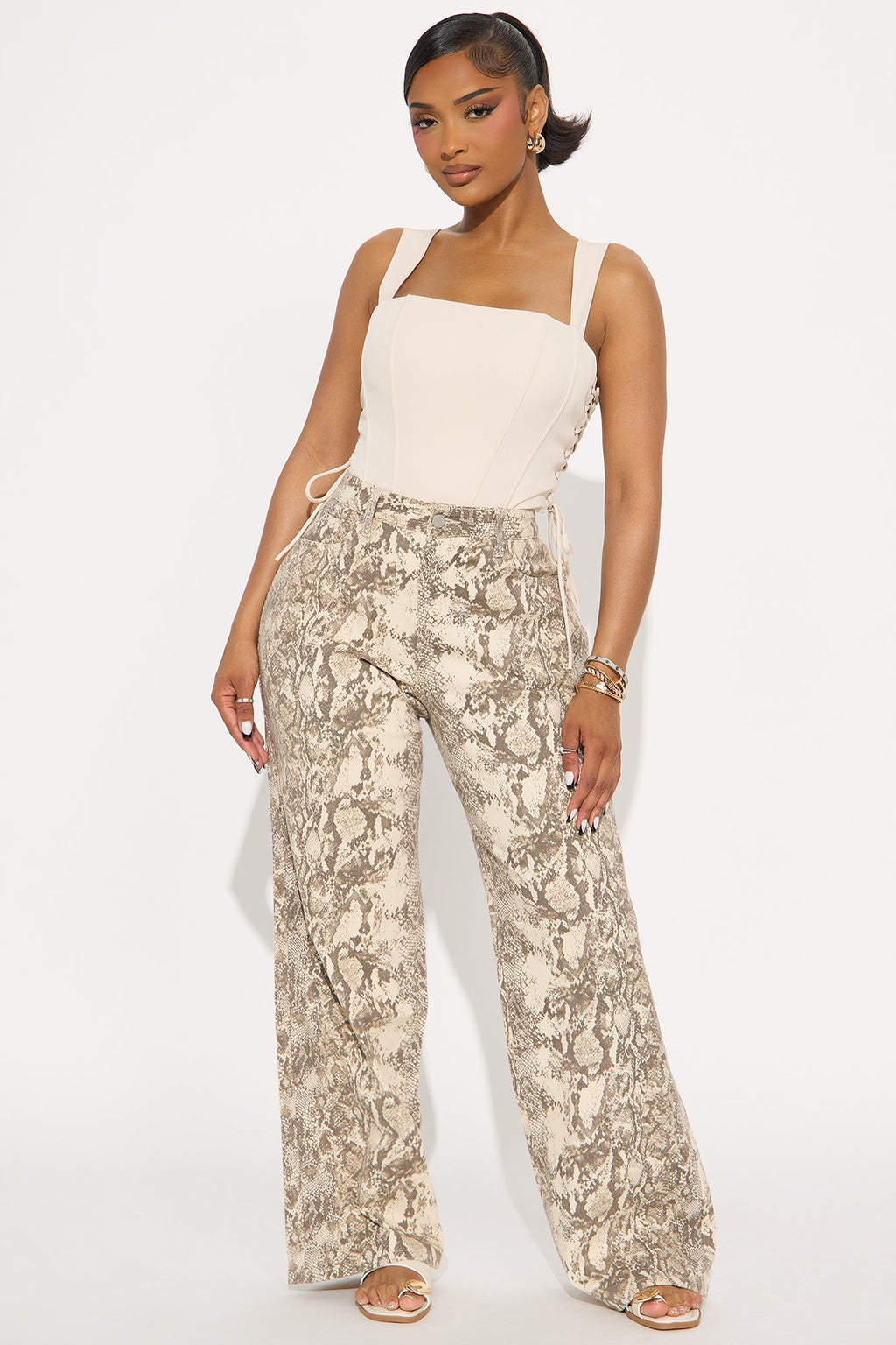 Madeleine Wide Leg Pant - Tan/Multi