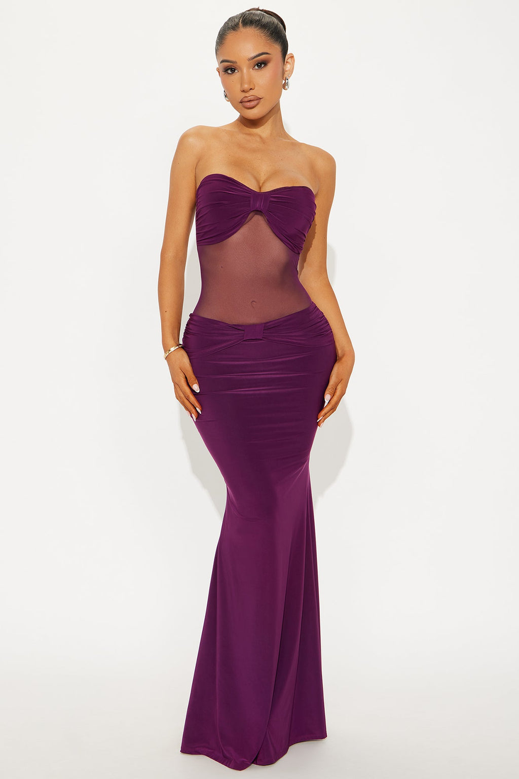 Elena Sheer Mesh Maxi Dress - Plum