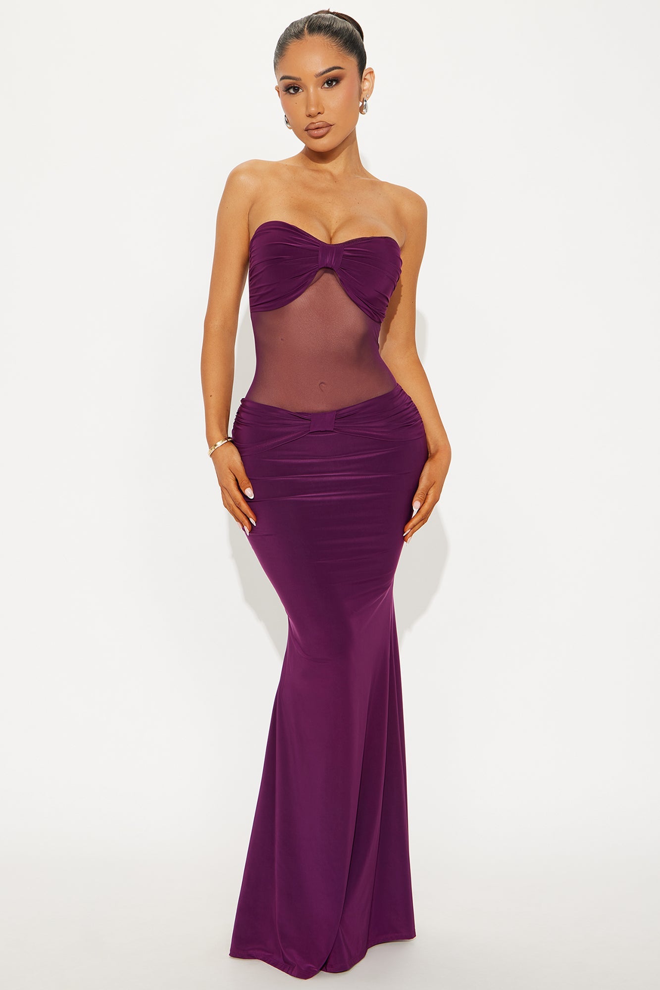 Elena Sheer Mesh Maxi Dress - Plum