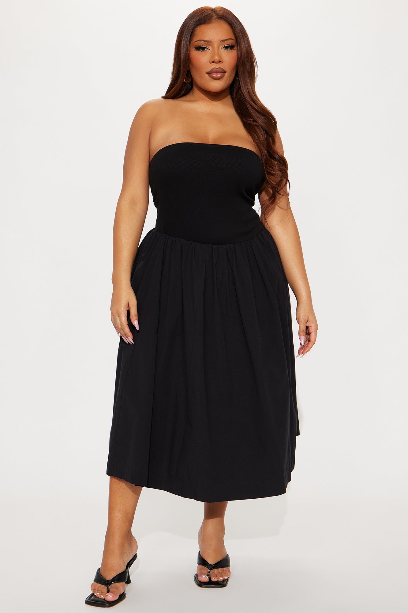 Lula Poplin Strapless Midi Dress - Black