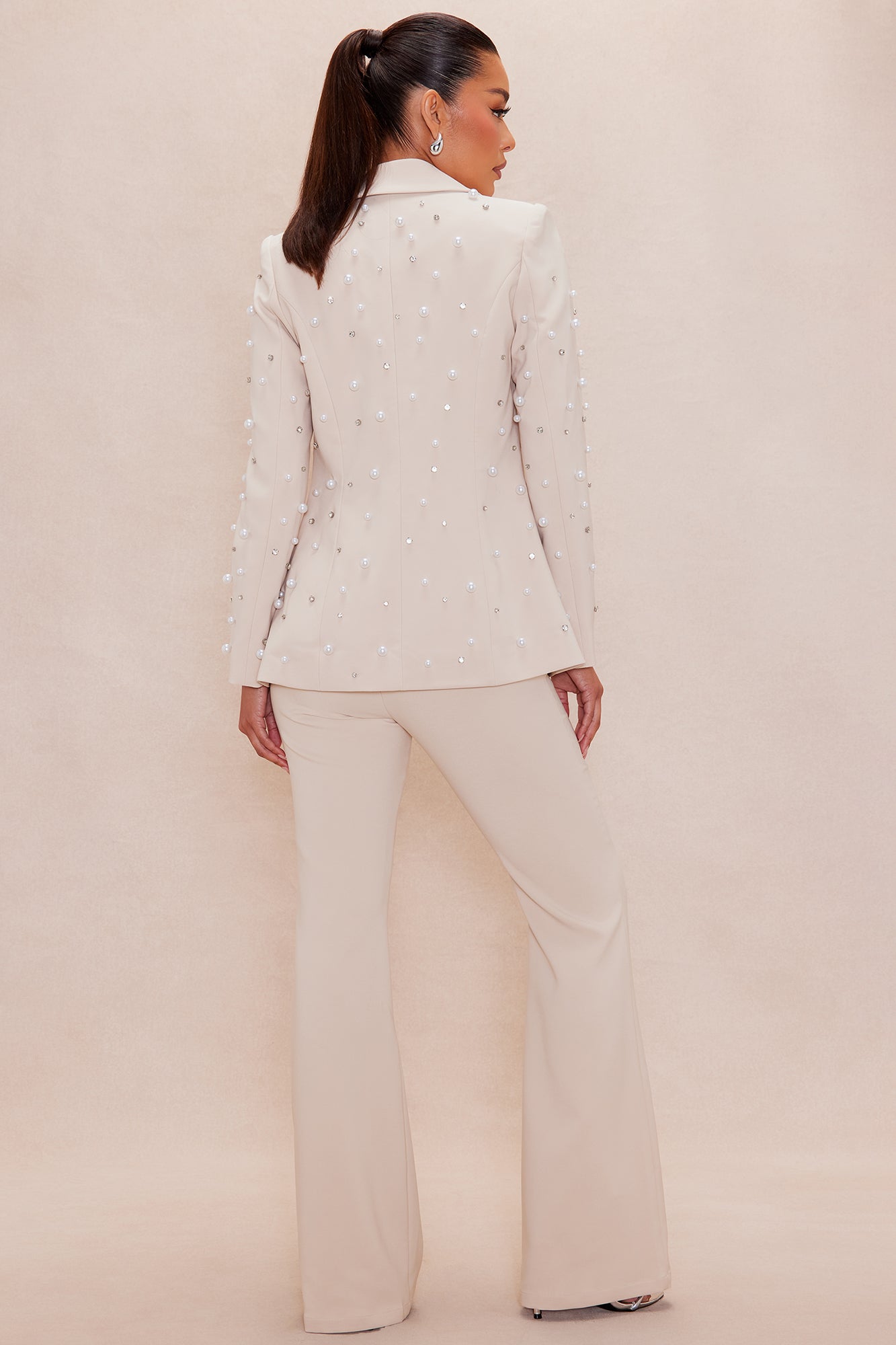 Anastasia Pearl Blazer Suit Set - Taupe