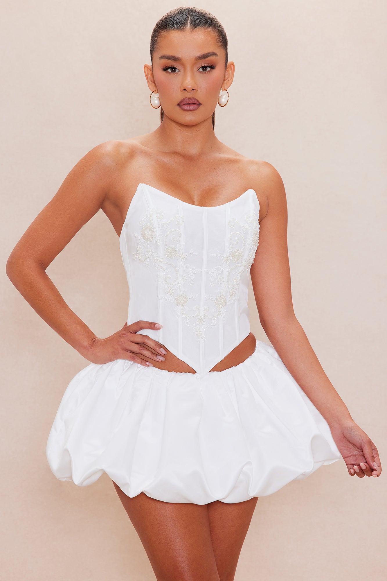 Katrina Satin Bubble Skirt Set - White