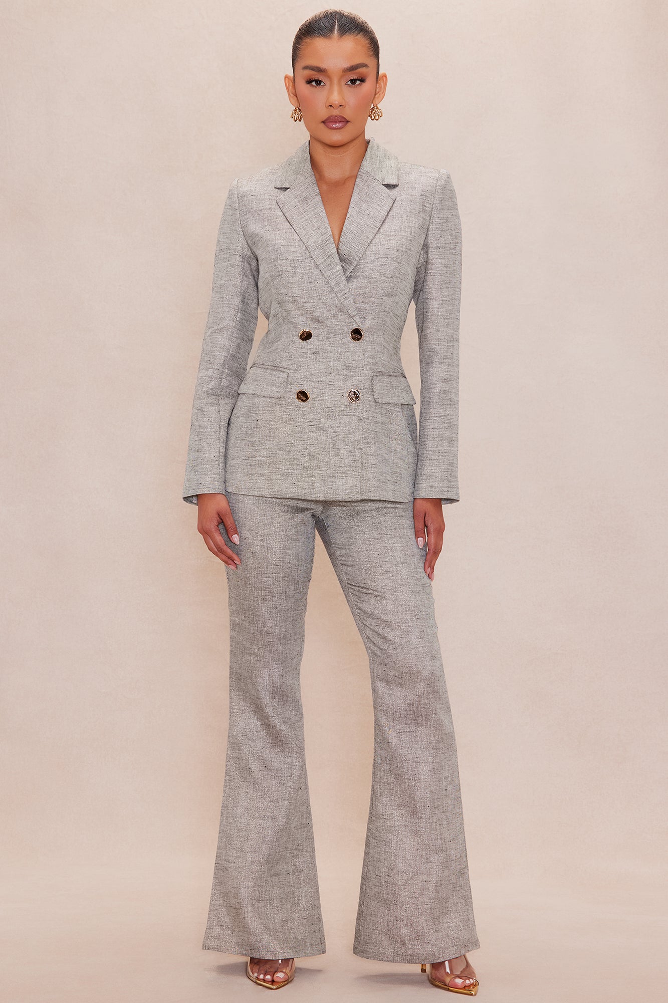 Danielle Metallic Flare Pant - Grey/combo