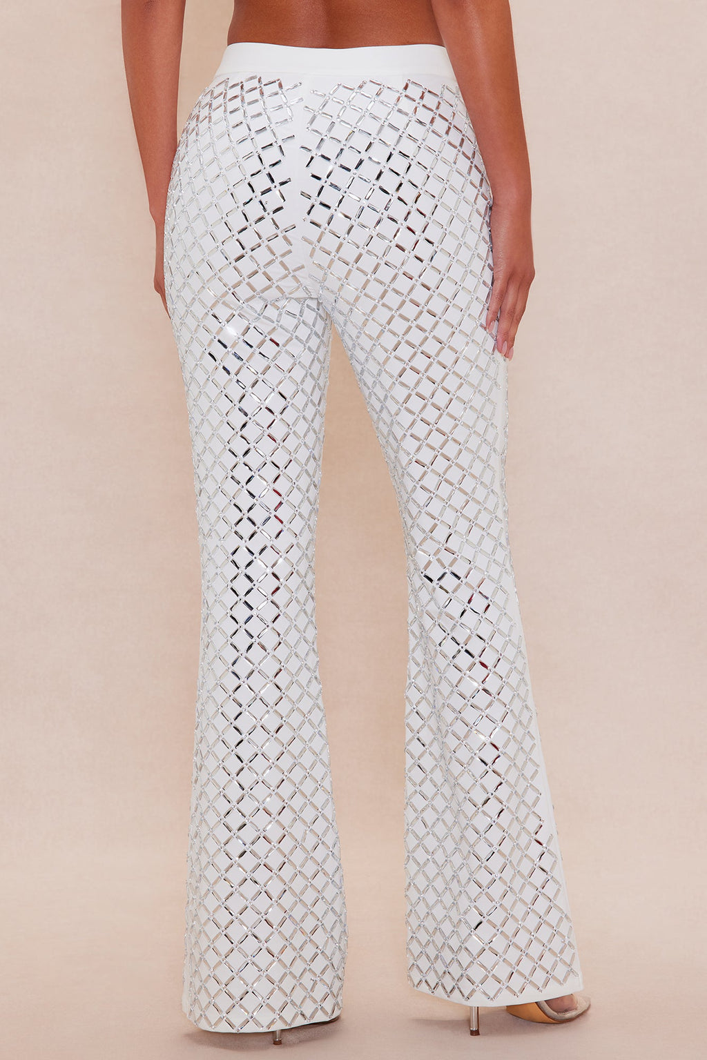 Koko Embellished Flare Pant - White