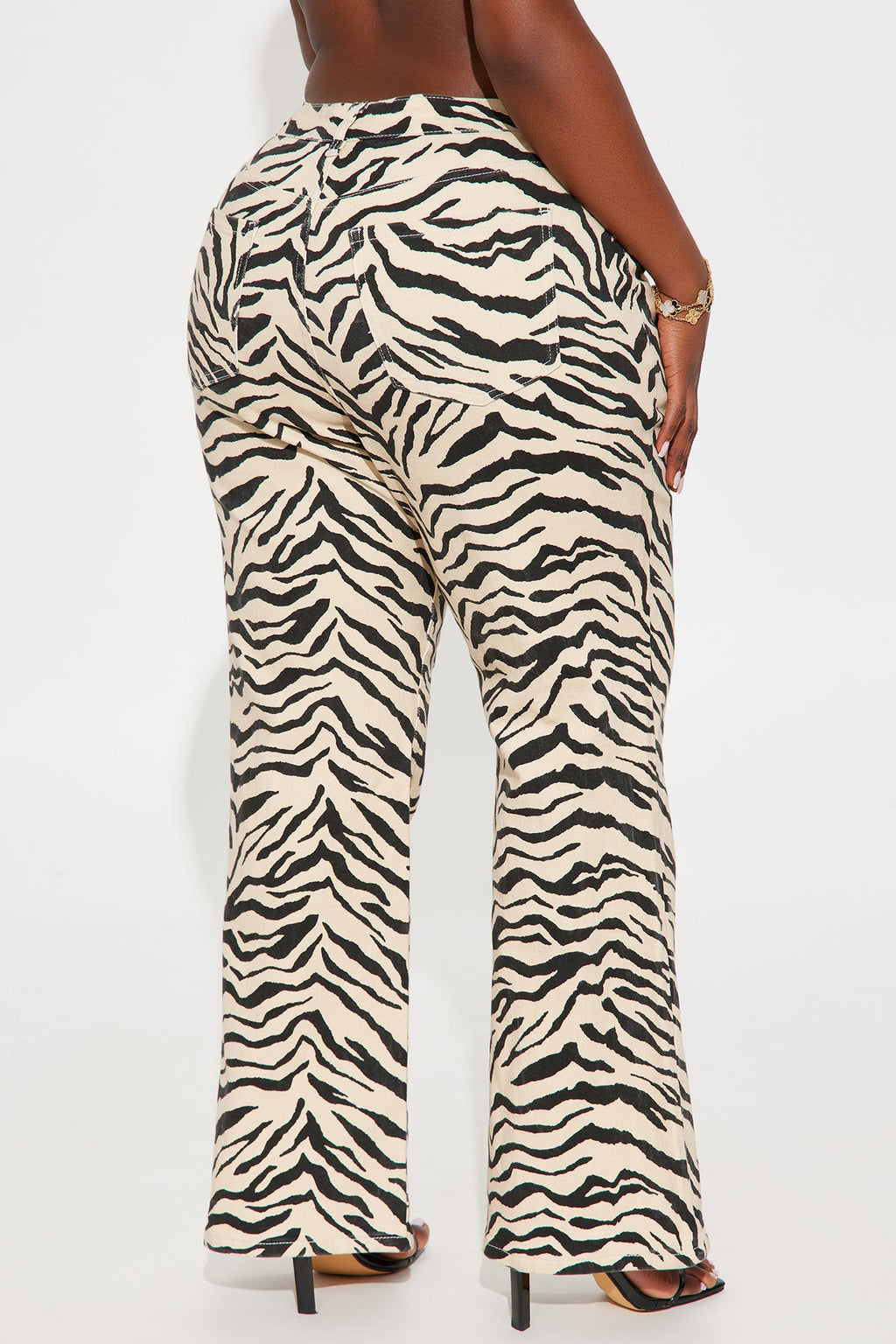 Savanna High Rise Printed Flare Jeans - Cream/combo