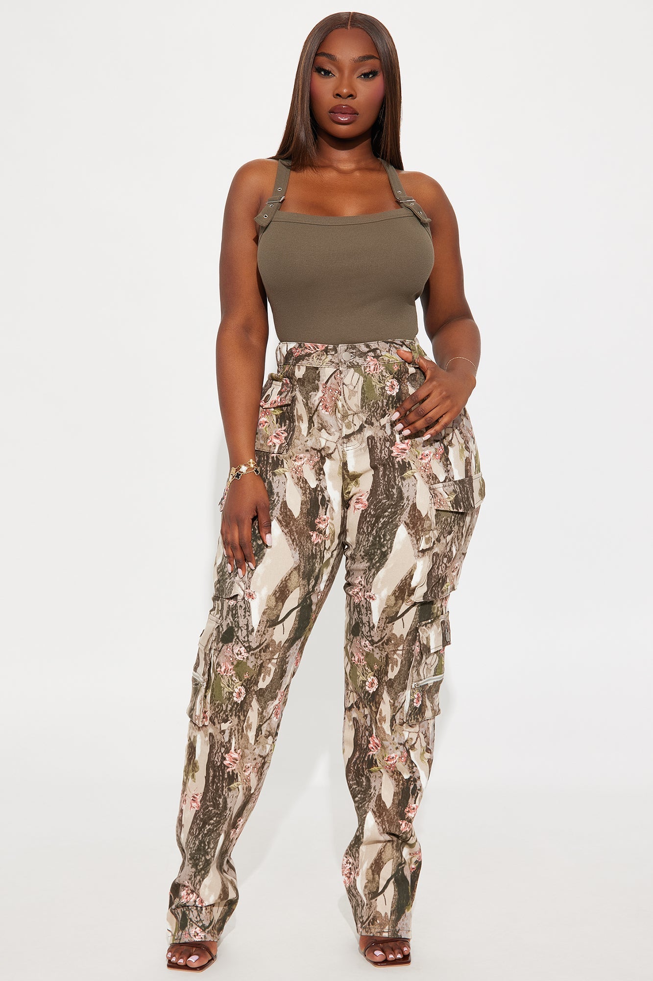 Tall By A Long Shot Floral Camo Stretch Cargo Jeans - Taupe/combo