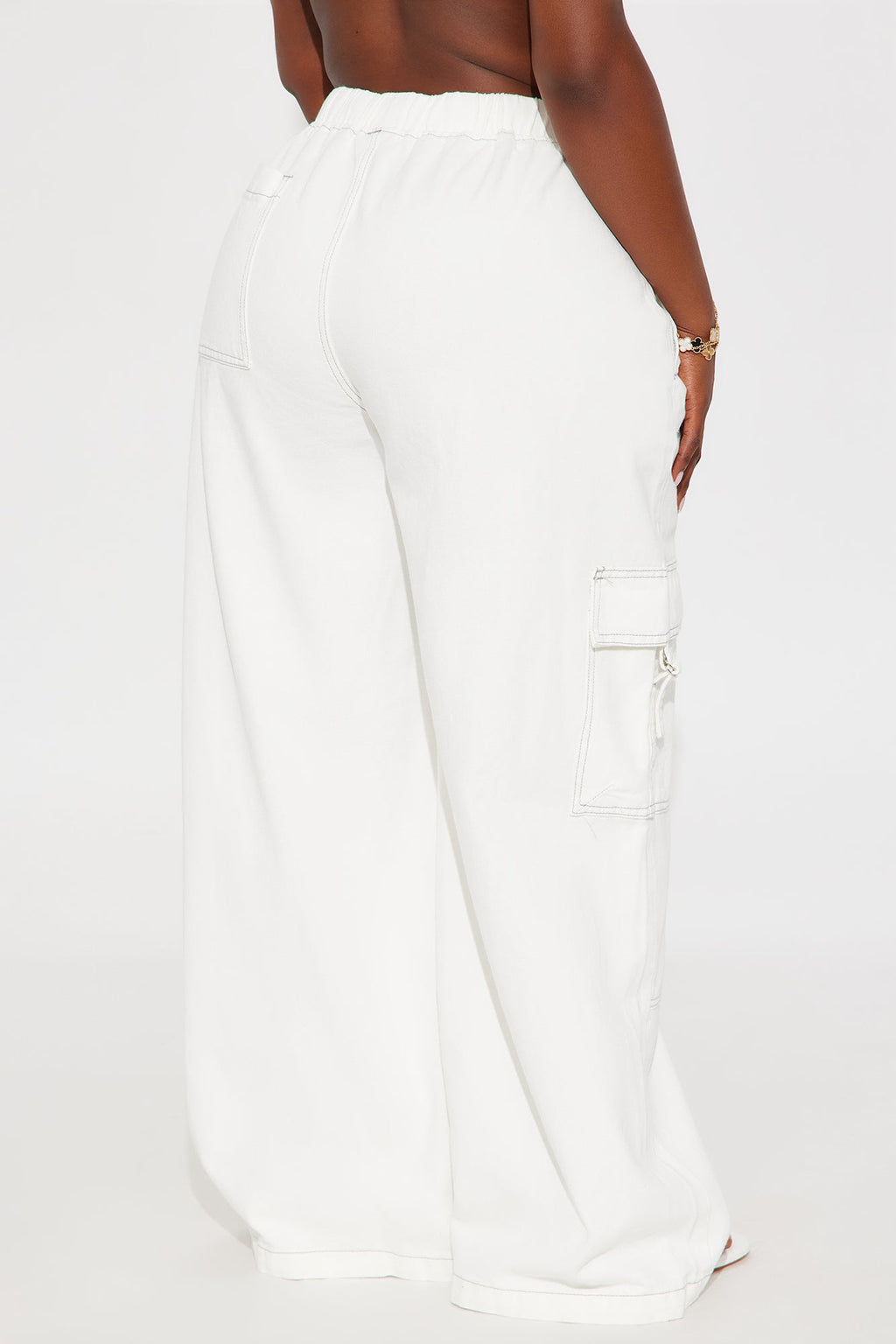 On The Go Cargo Wide Leg Jeans - White