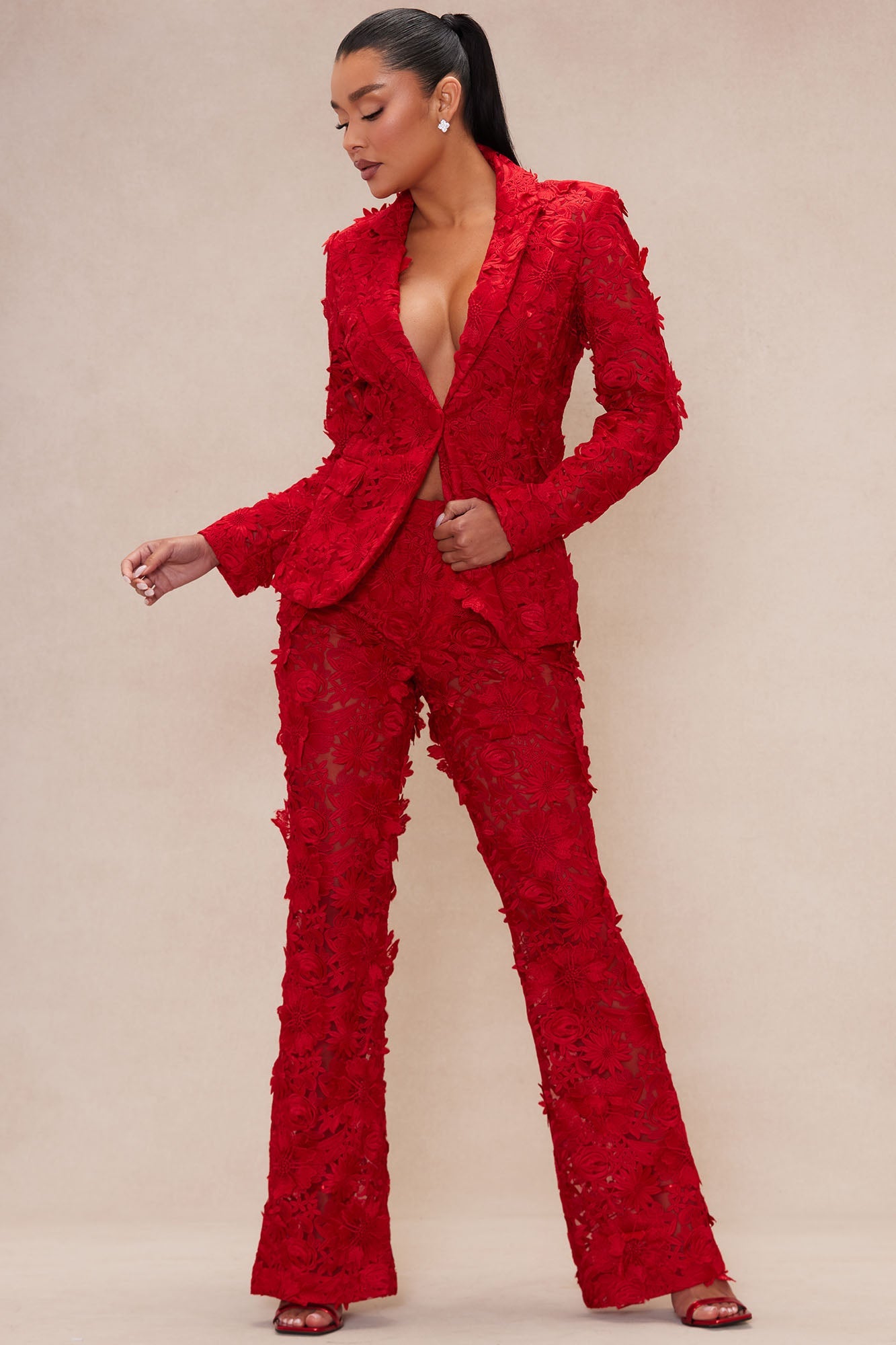 Denise Embroidered Blazer - Red