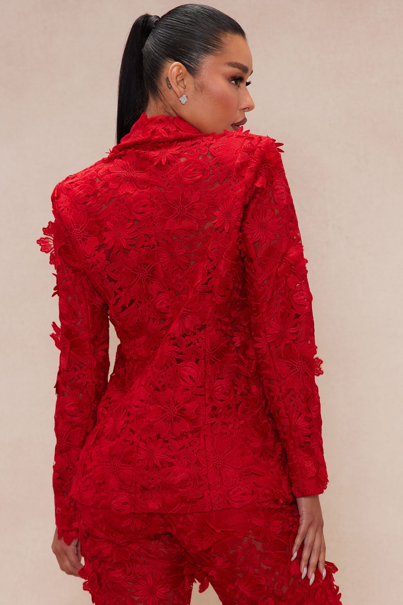 Denise Embroidered Blazer - Red
