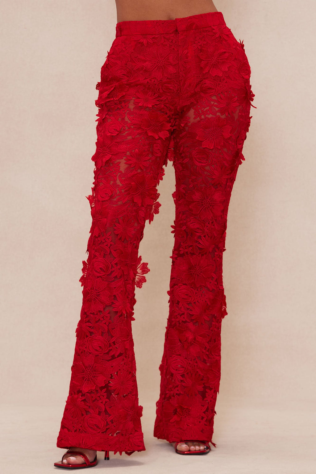 Denise Embroidered Pants - Red