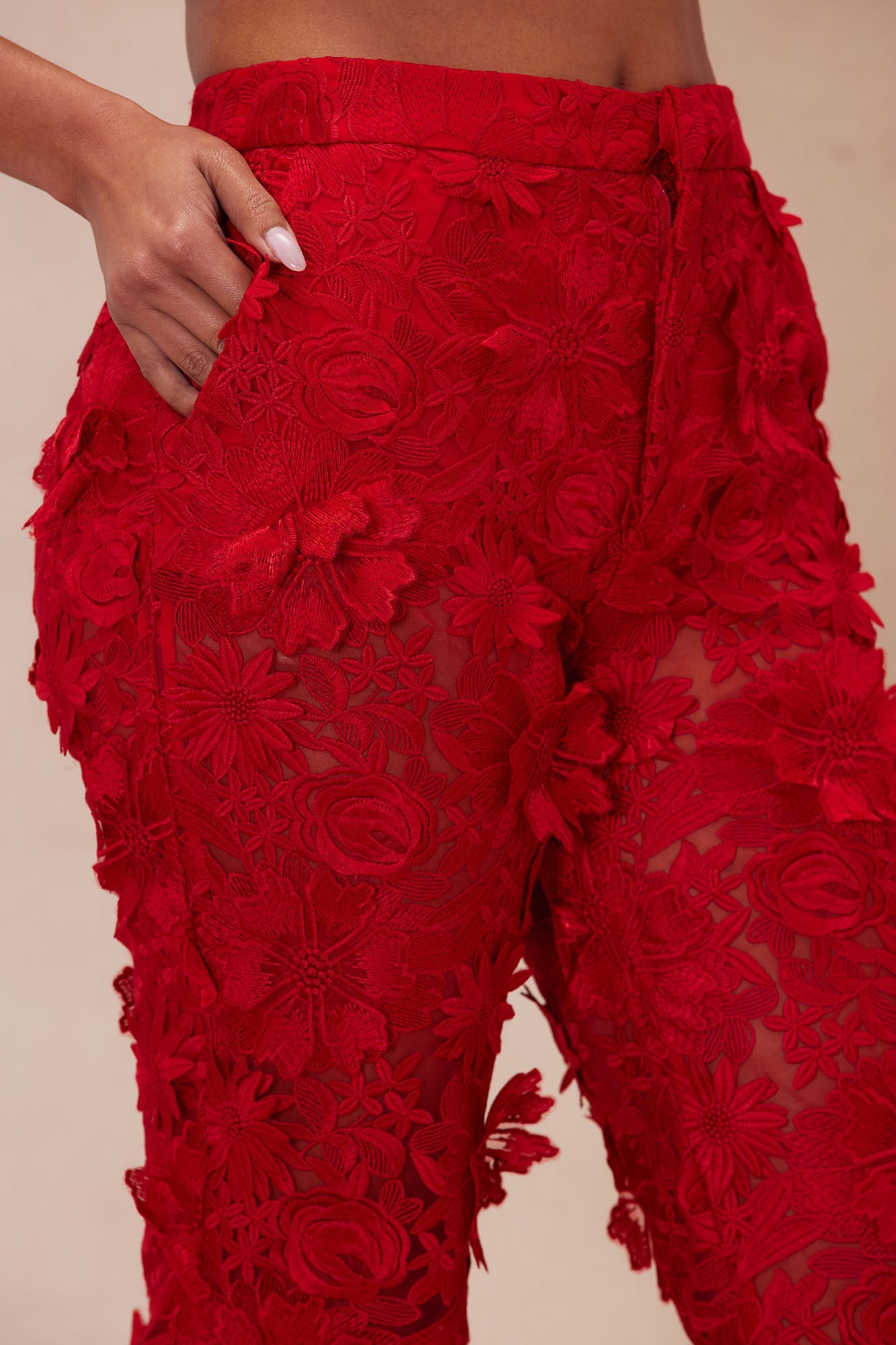 Denise Embroidered Pants - Red