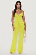 Bella Button Front Knit Pant Set - Chartreuse