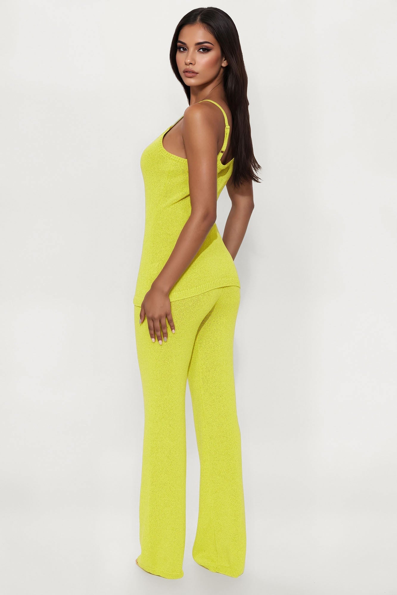 Bella Button Front Knit Pant Set - Chartreuse