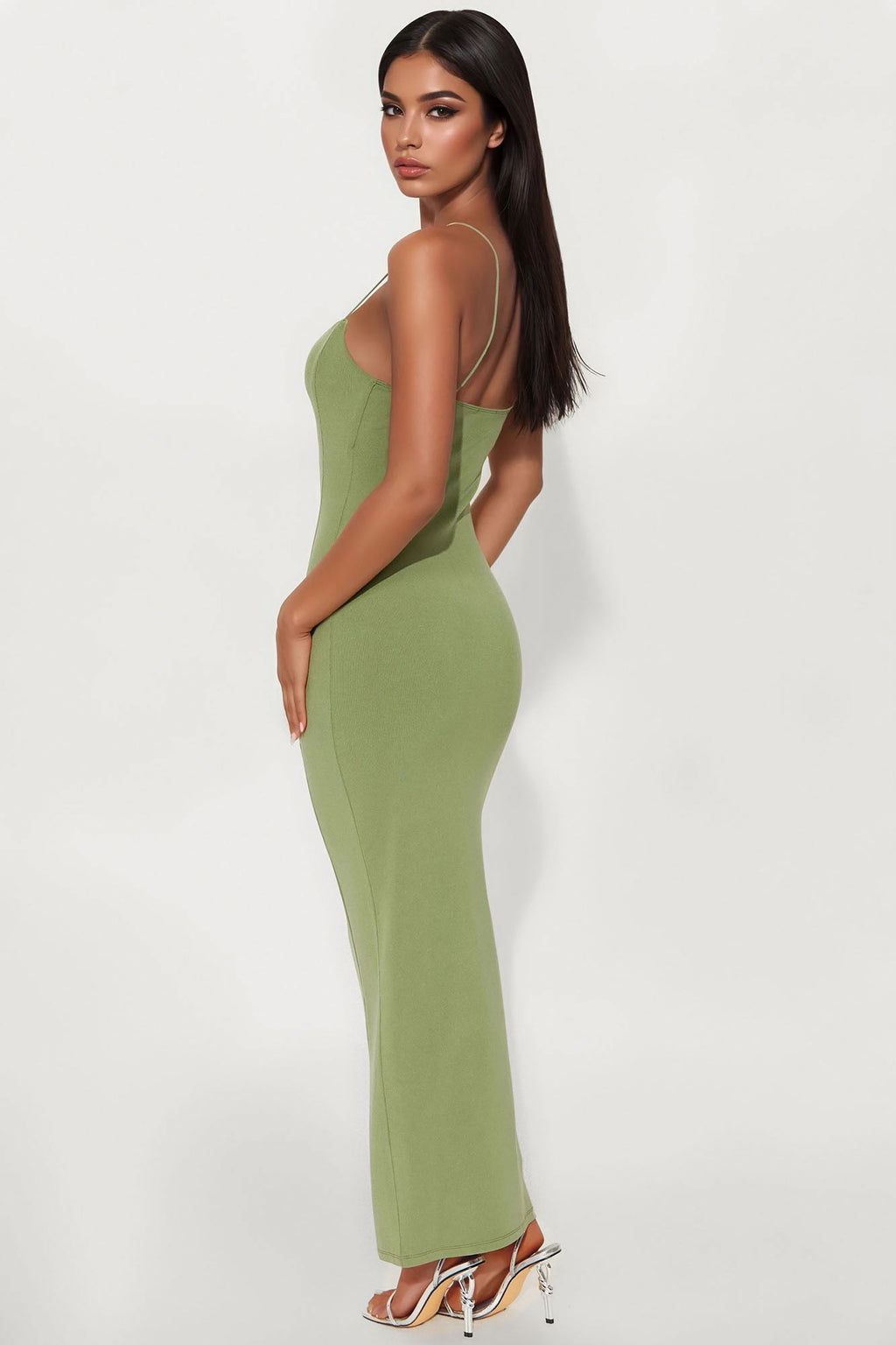 Piper High Slit Ribbed Maxi Dress - Olive