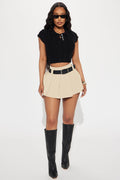 Nobody's Business Belted Pleated Skort - Khaki
