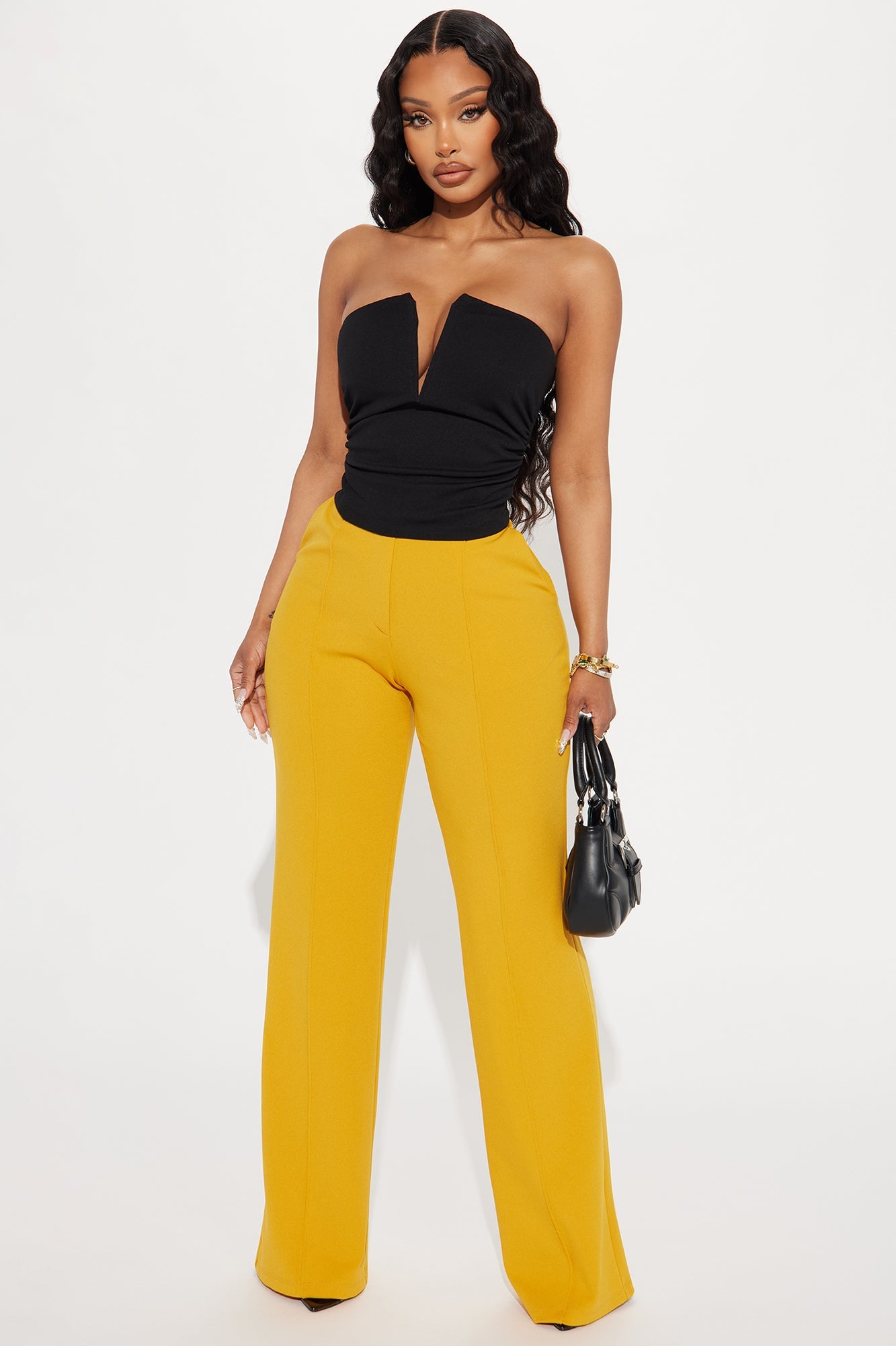Heidi Wide Leg Trouser Pant - Mustard