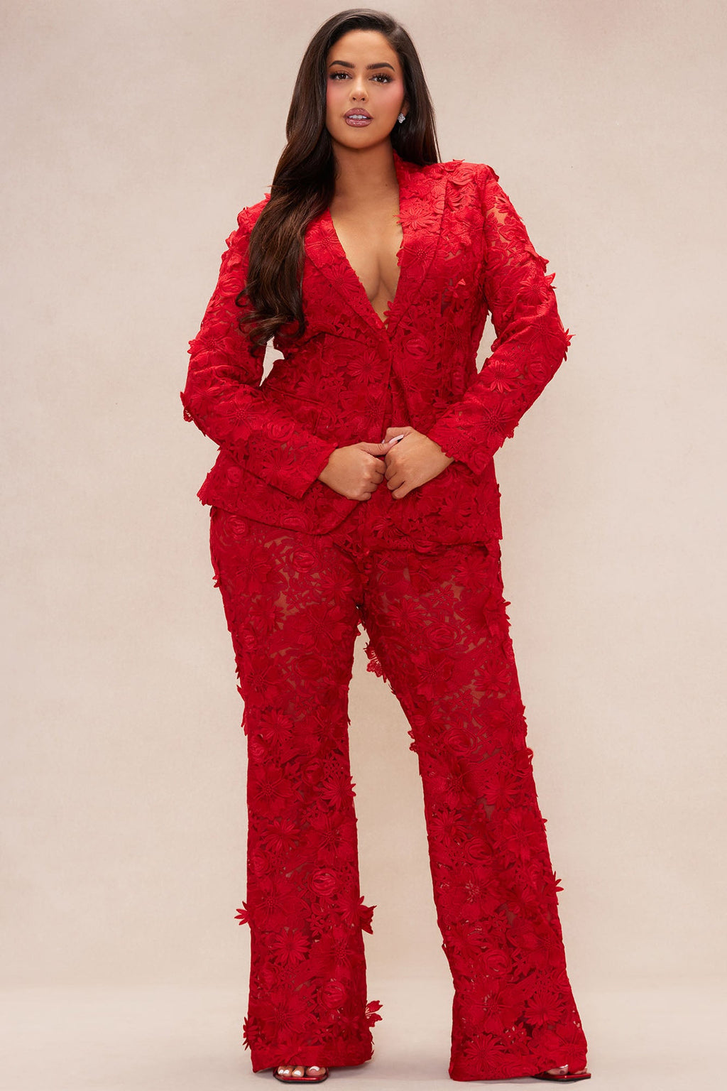 Denise Embroidered Blazer - Red