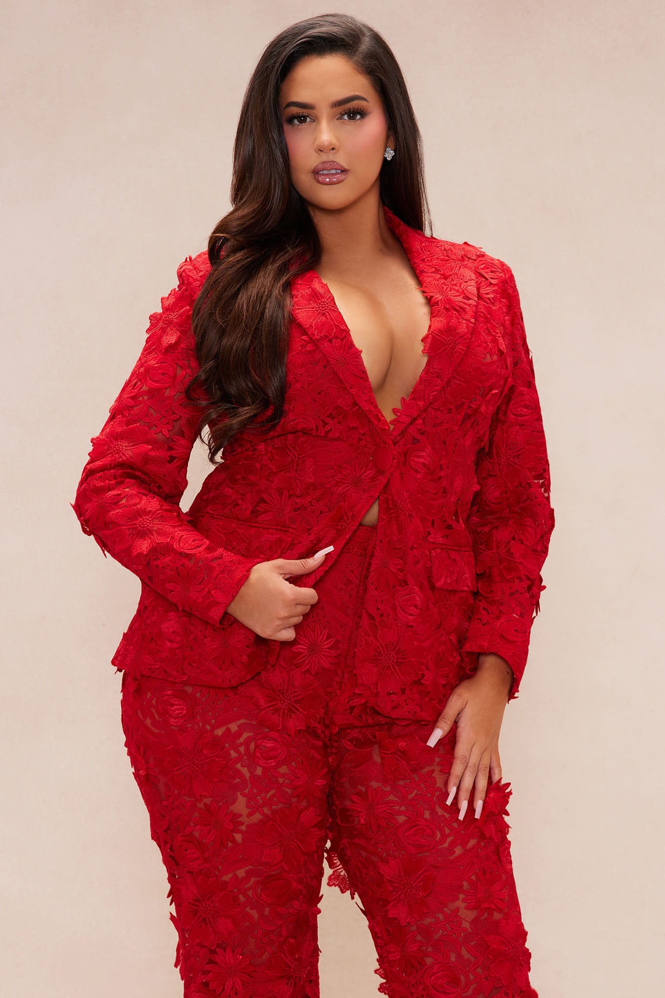 Denise Embroidered Blazer - Red