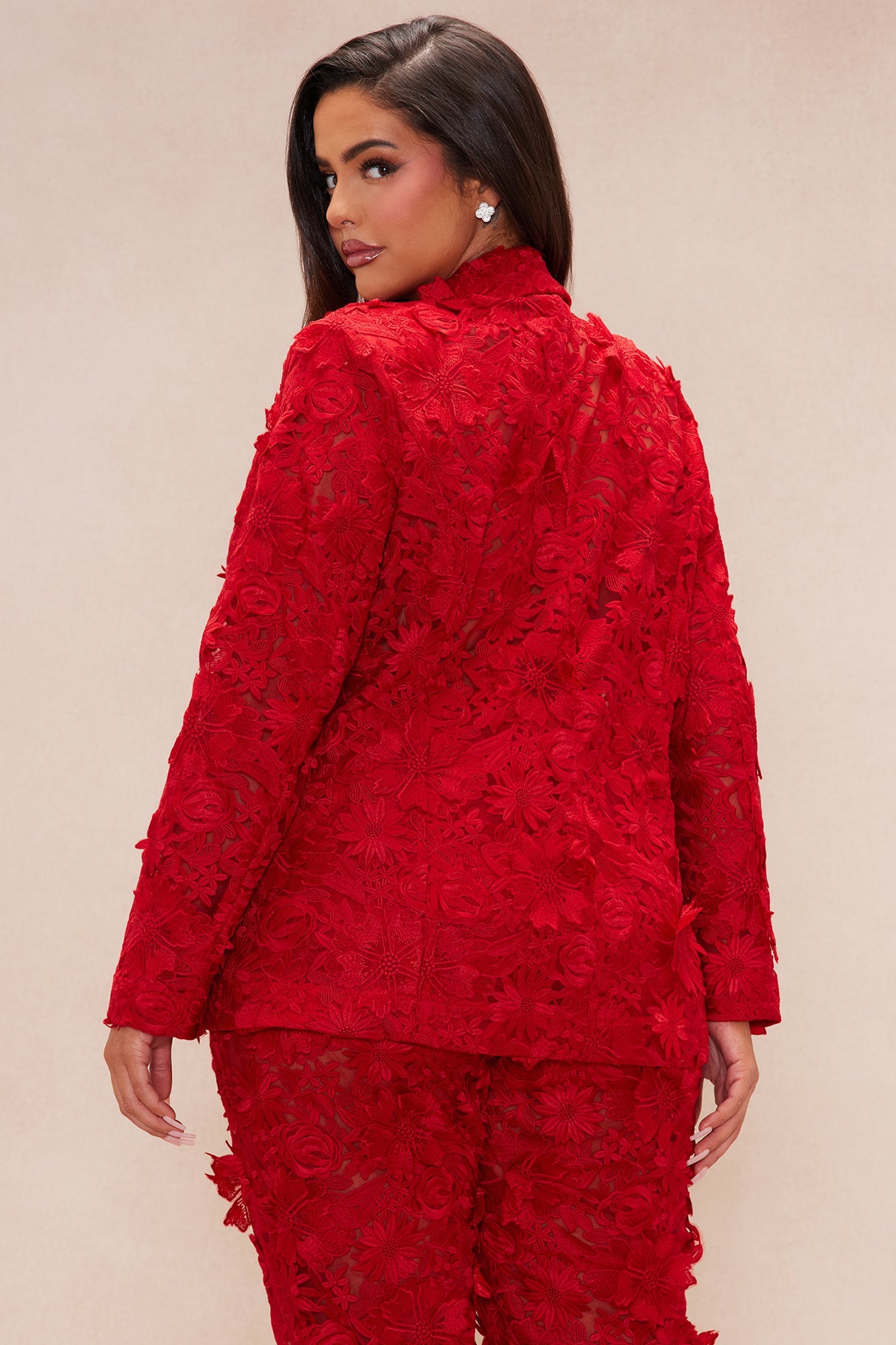Denise Embroidered Blazer - Red