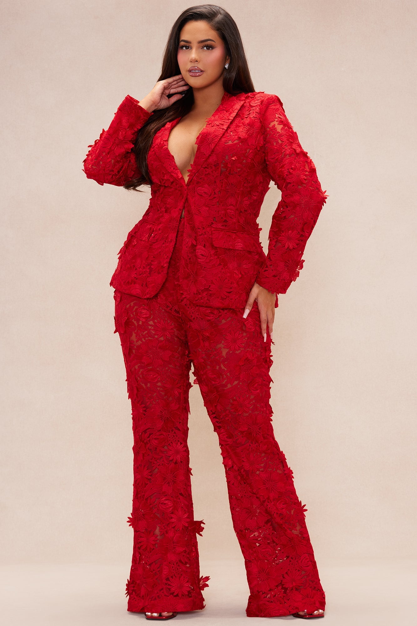 Denise Embroidered Pants - Red