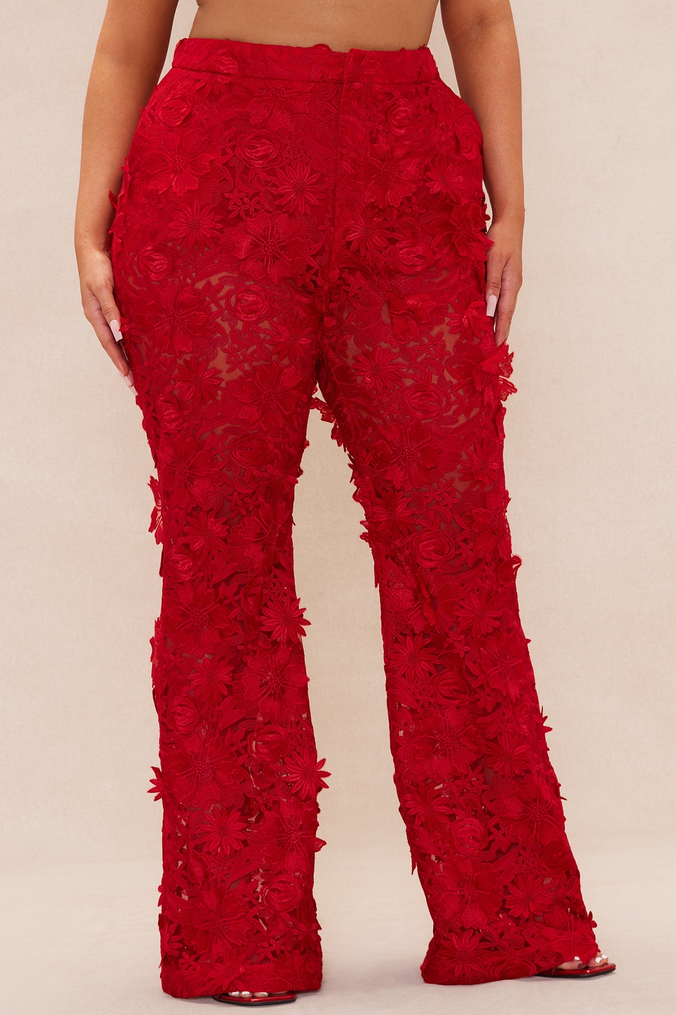 Denise Embroidered Pants - Red