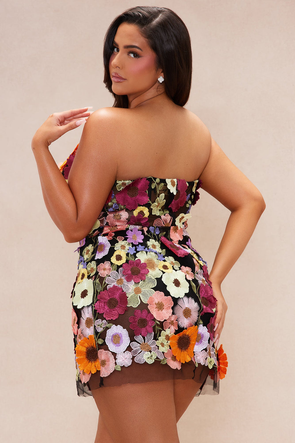 Mellie Floral Embroidered Mini Dress - Black/combo