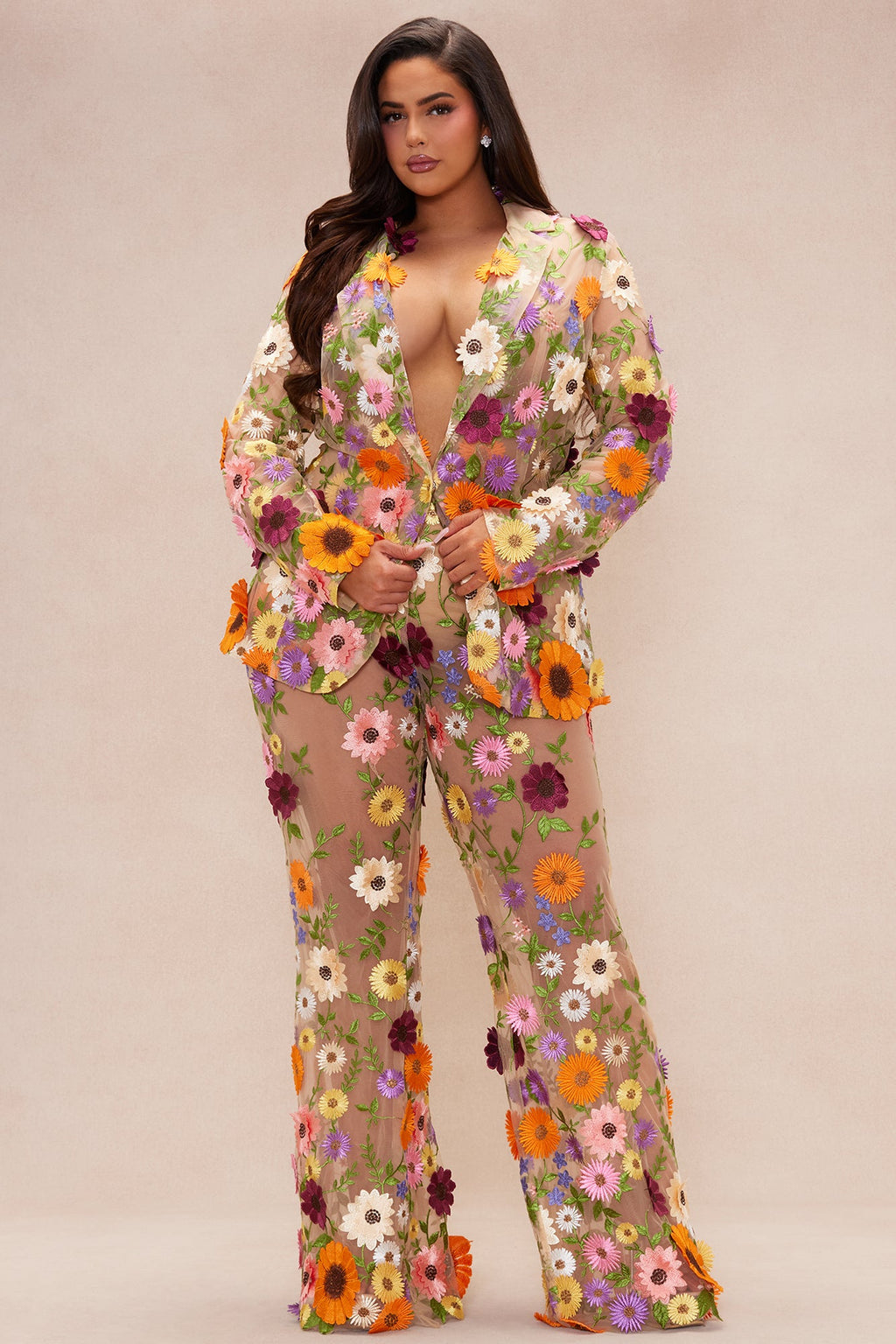 Celena Embroidered Jacket - Nude/combo