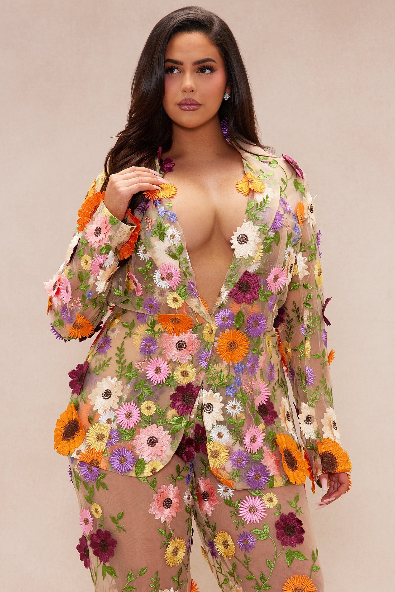 Celena Embroidered Jacket - Nude/combo