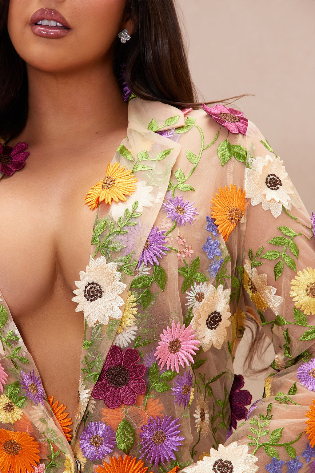 Celena Embroidered Jacket - Nude/combo