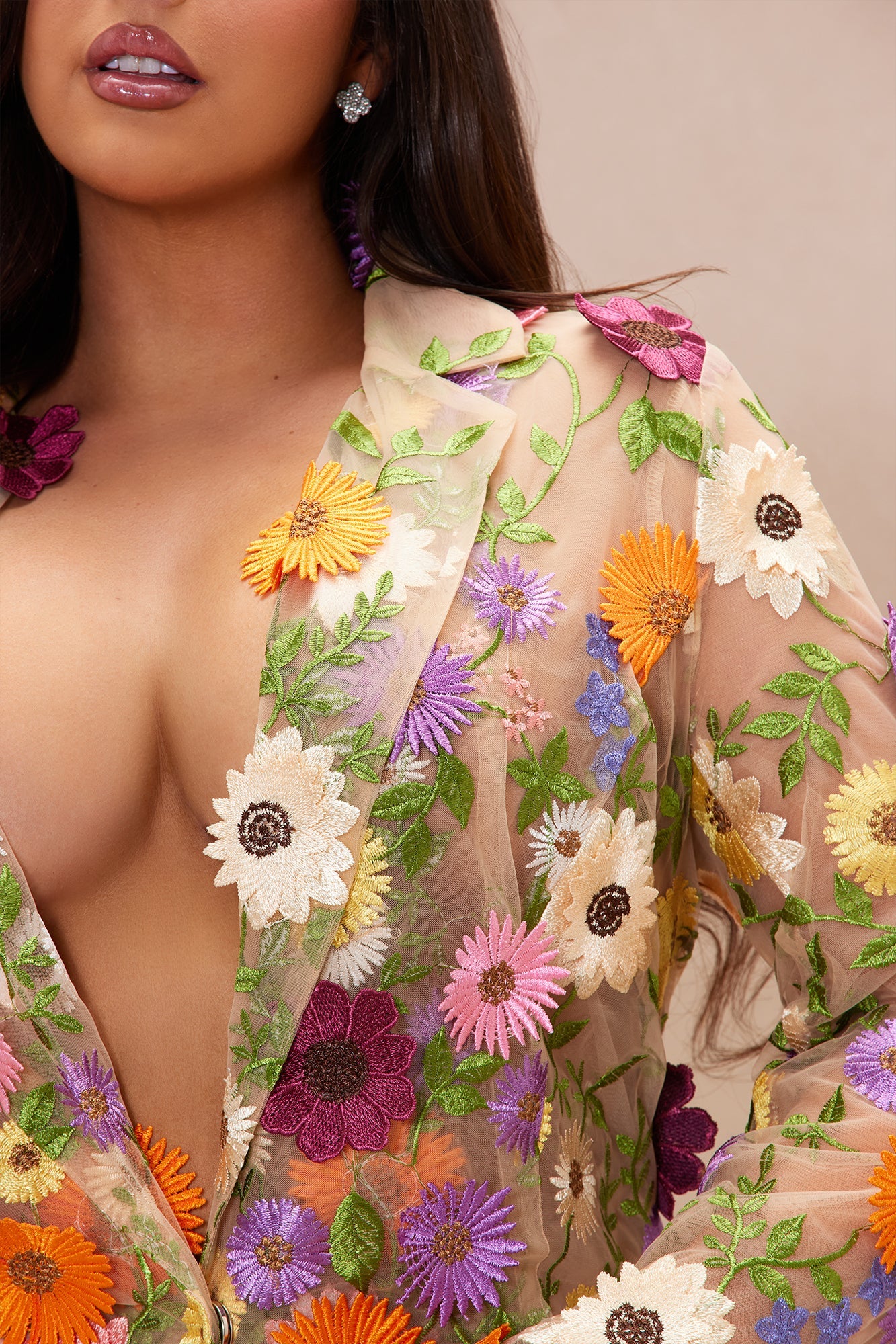 Celena Embroidered Jacket - Nude/combo