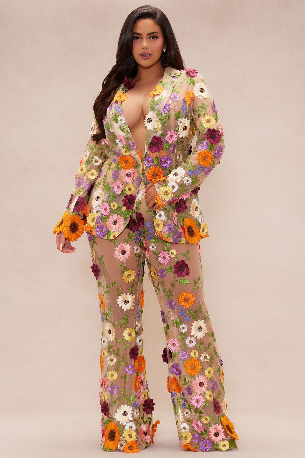 Celena Embroidered Pant - Nude/combo