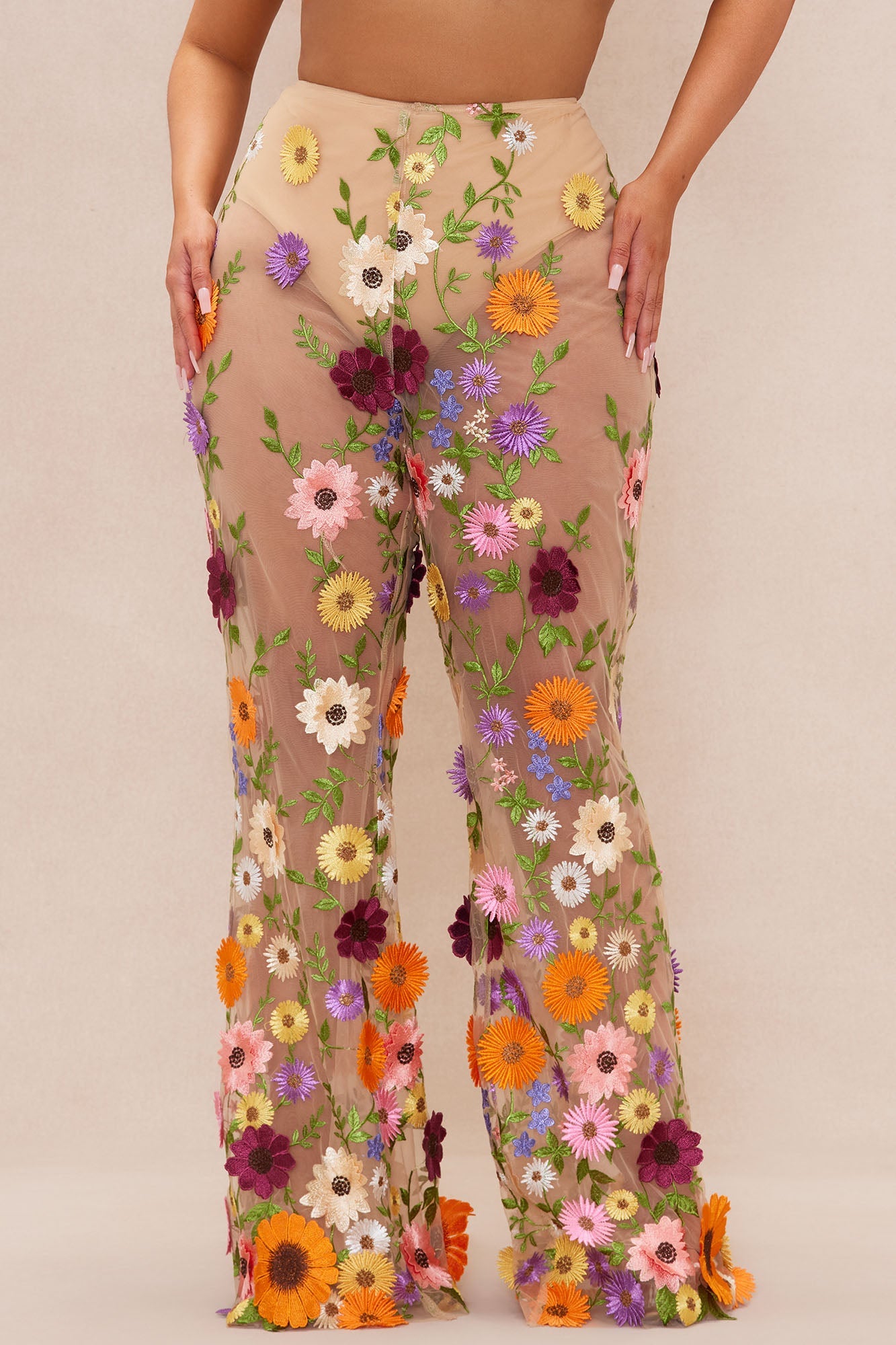 Celena Embroidered Pant - Nude/combo